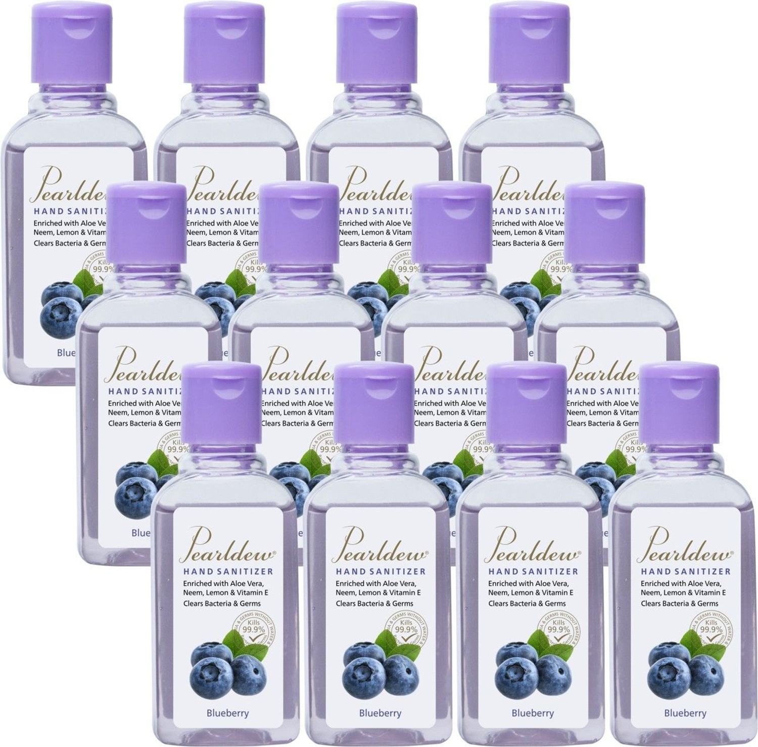Image of Pearldew (Blueberry) | Aloe & Neem | Paraben Free 60 ml Hand Sanitizer Bottle (12 x 60 ml)