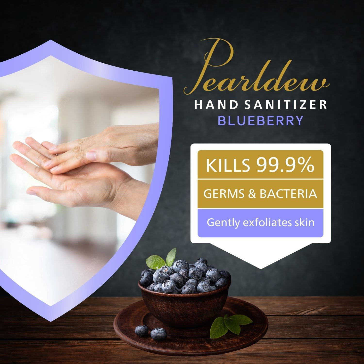 Image of Pearldew (Blueberry) | Aloe & Neem | Paraben Free 60 ml Hand Sanitizer Bottle (12 x 60 ml)