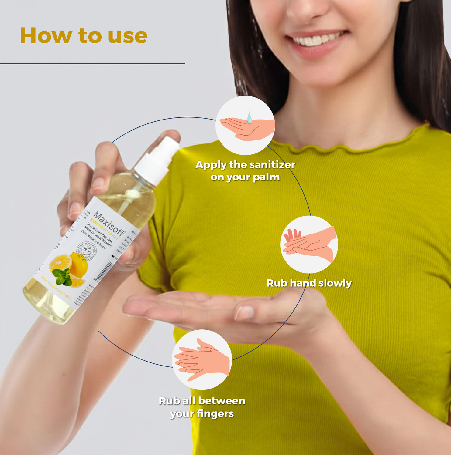Image of Maxisoft Spray Lemon & Mint | Instant Germ Kill & Daily Hygiene Protection Hand Sanitizer Bottle (12 x 120 ml)