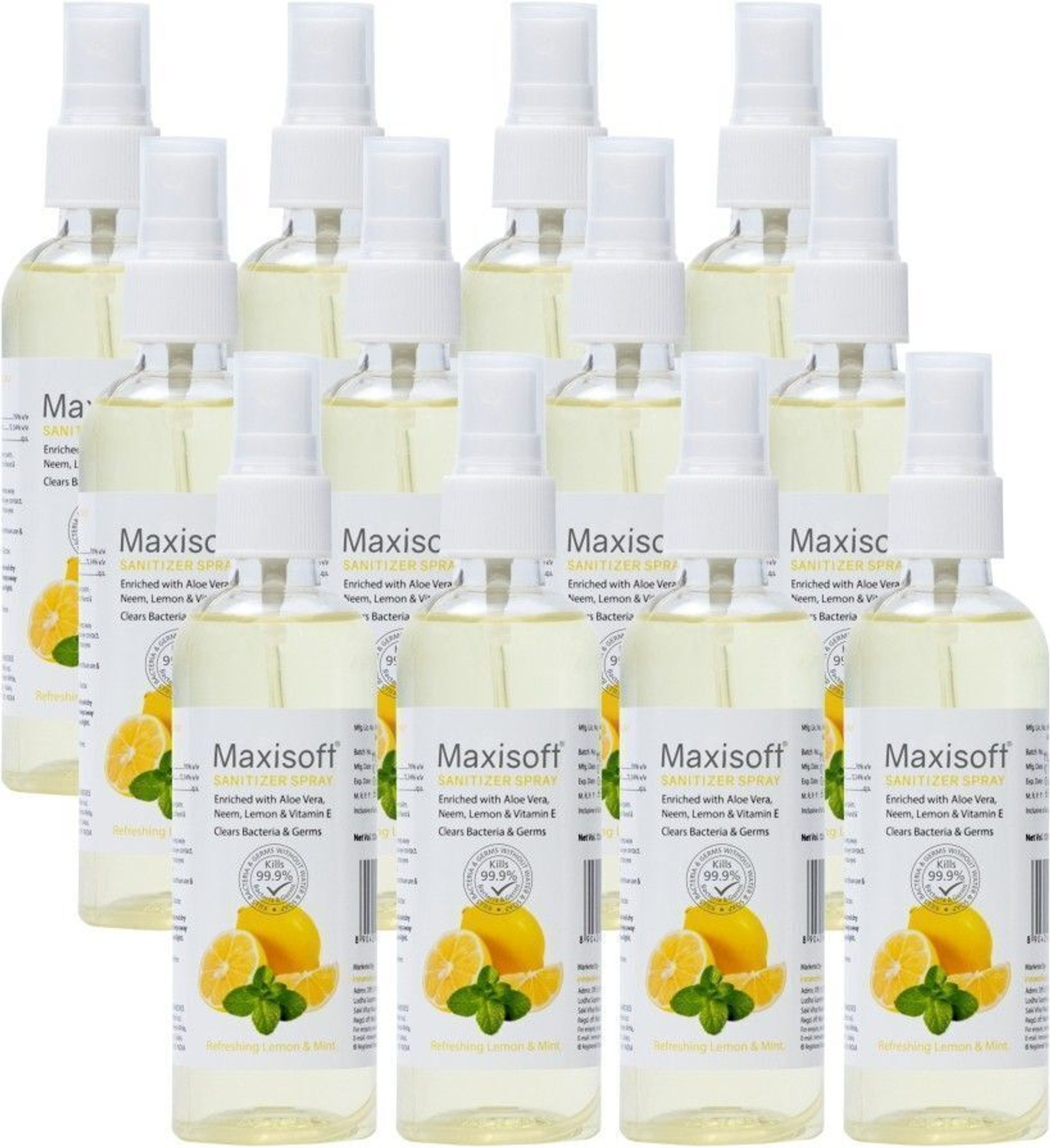 Image of Maxisoft Spray Lemon & Mint | Instant Germ Kill & Daily Hygiene Protection Hand Sanitizer Bottle (12 x 120 ml)
