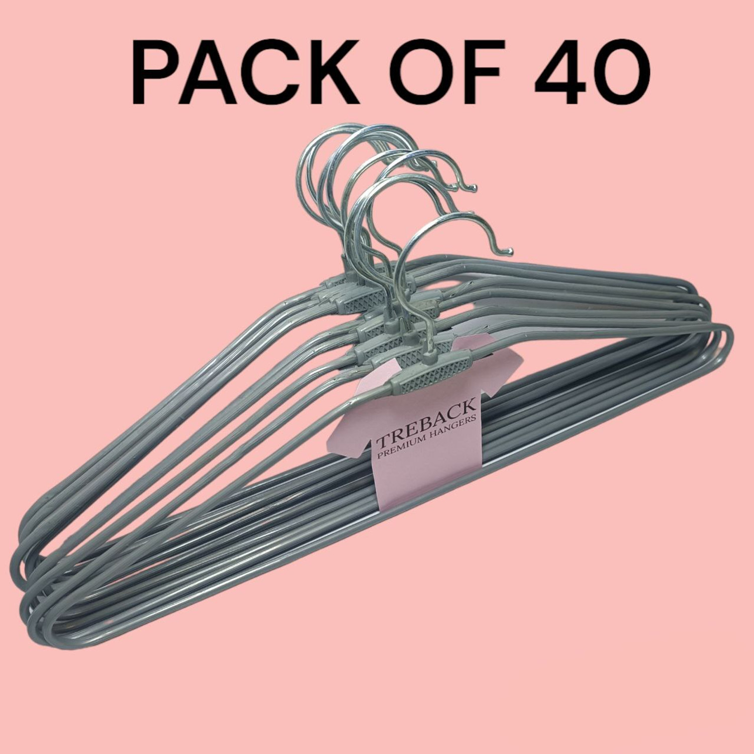 Image of treback Grey hangers pack of 40 heavy rust proof hangers for clothes Steel Shirt Pack of 40 Hangers For Shirt (Grey)