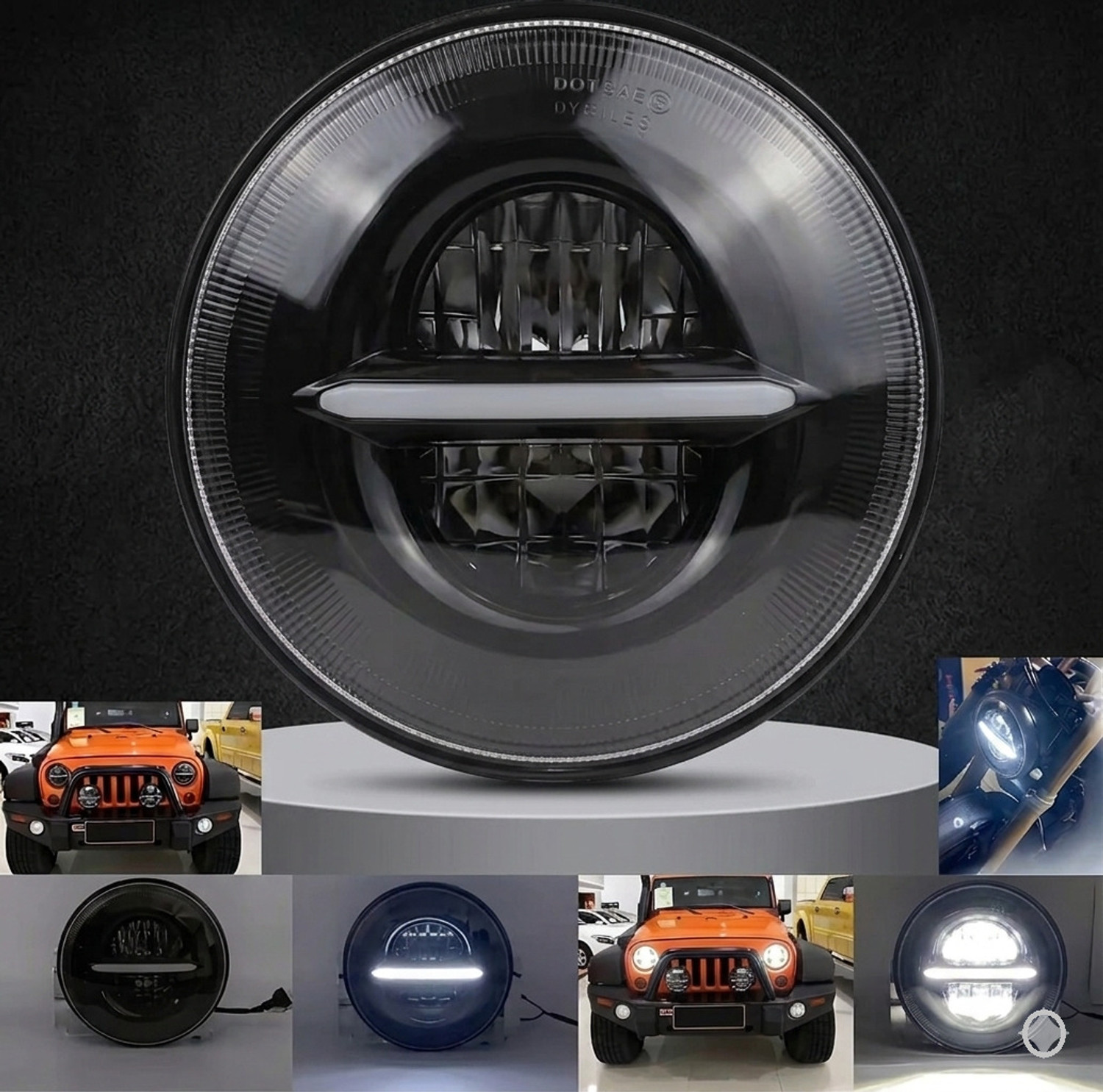 Image of RIGHTURN LED Headlight for Royal Enfield Bullet 350, Bullet Trials 350, Bullet Trials 500, Thar, Jeep