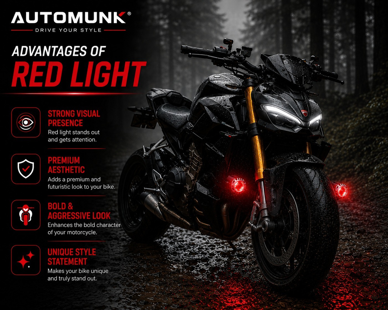 Image of automunk AM G16 Light with red devils eye Fog Lamp Car, Motorbike LED (12 V, 48 W) (Universal For Bike, Pack of 2)