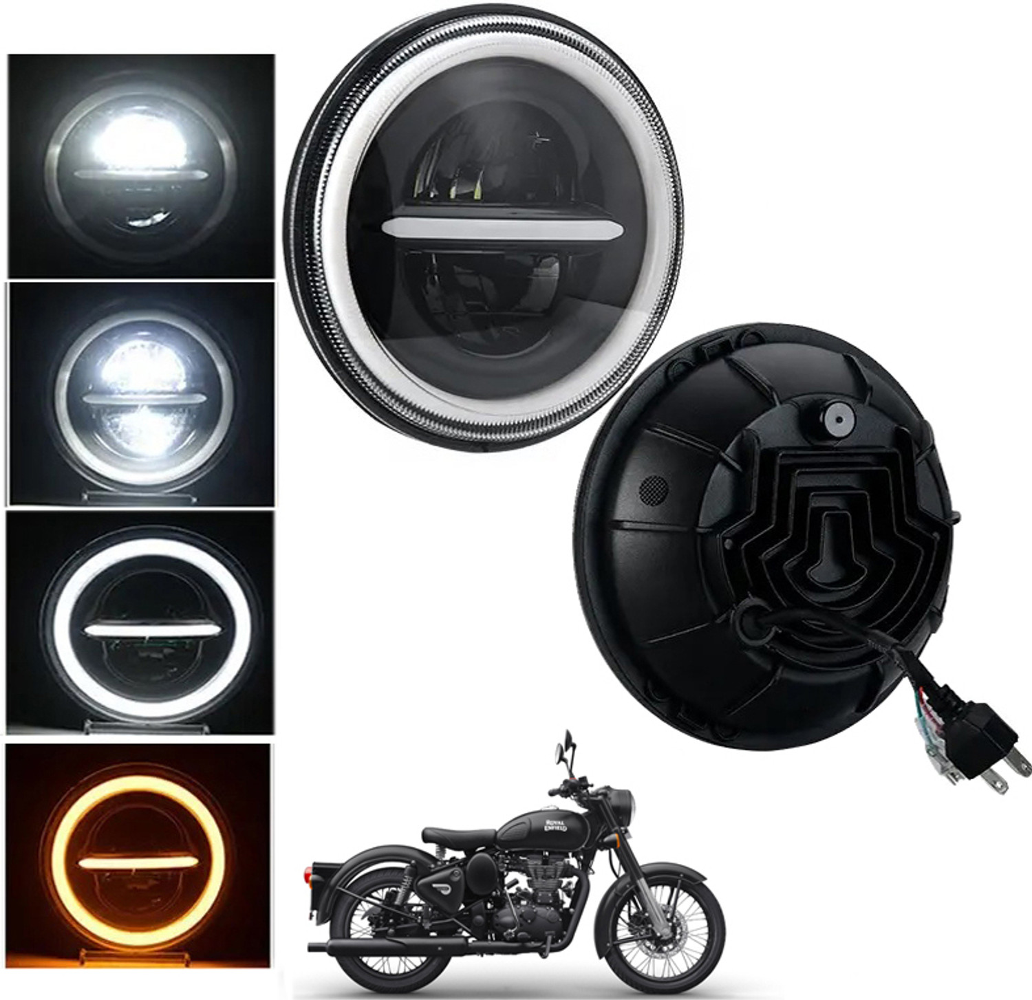 Image of Ruhani Auto LED Headlight for Royal Enfield Bullet 350, Bullet Trials 350, Bullet Trials 500, Thar, Jeep