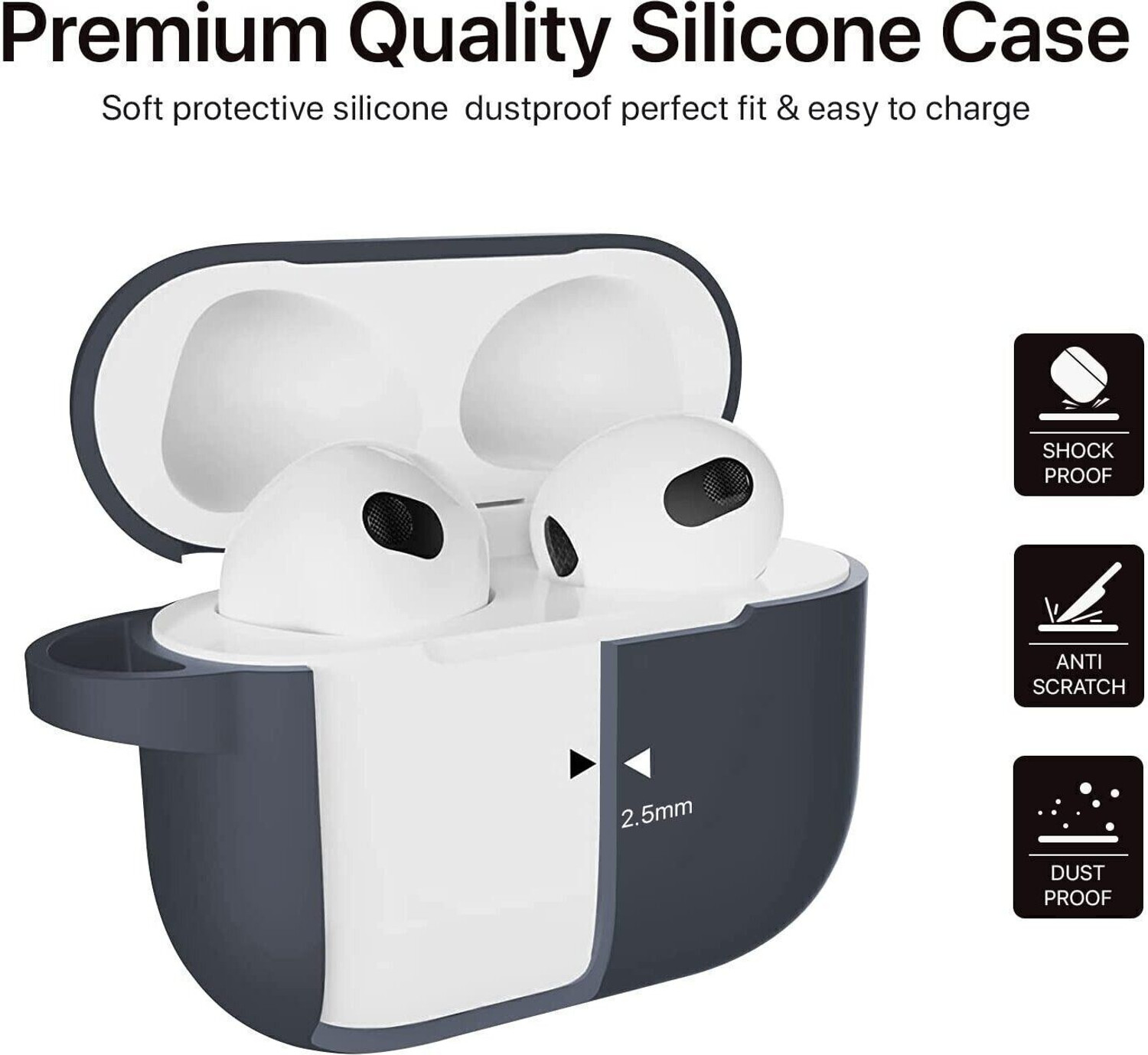 Image of Gripp Silicone Press and Release Headphone Case For Apple AirPods (3rd Generation) (Charcoal)