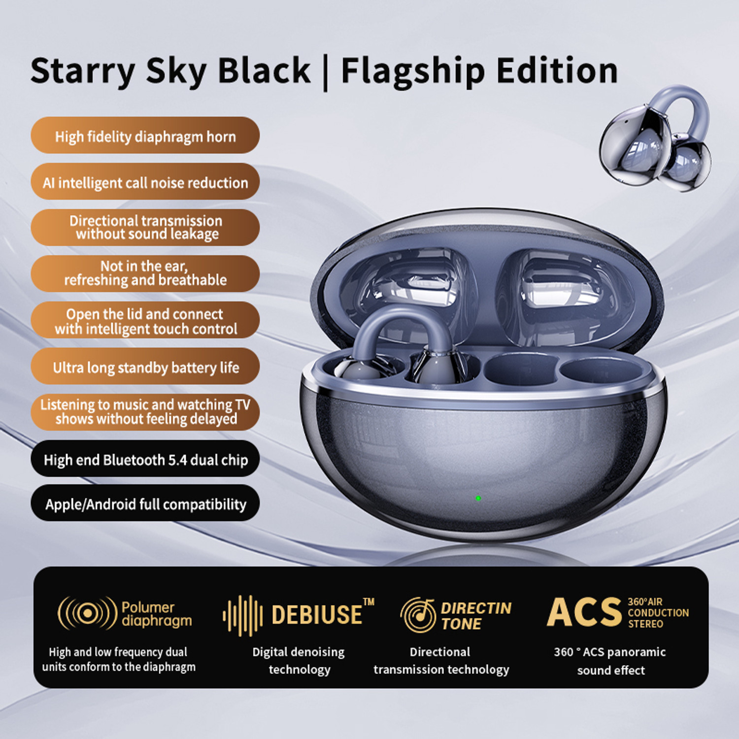 Image of NYXO M79 Open Ear Wireless Earbuds, Bluetooth 5.4 Air Conduction Headphones Bluetooth Headset (Black, True Wireless)
