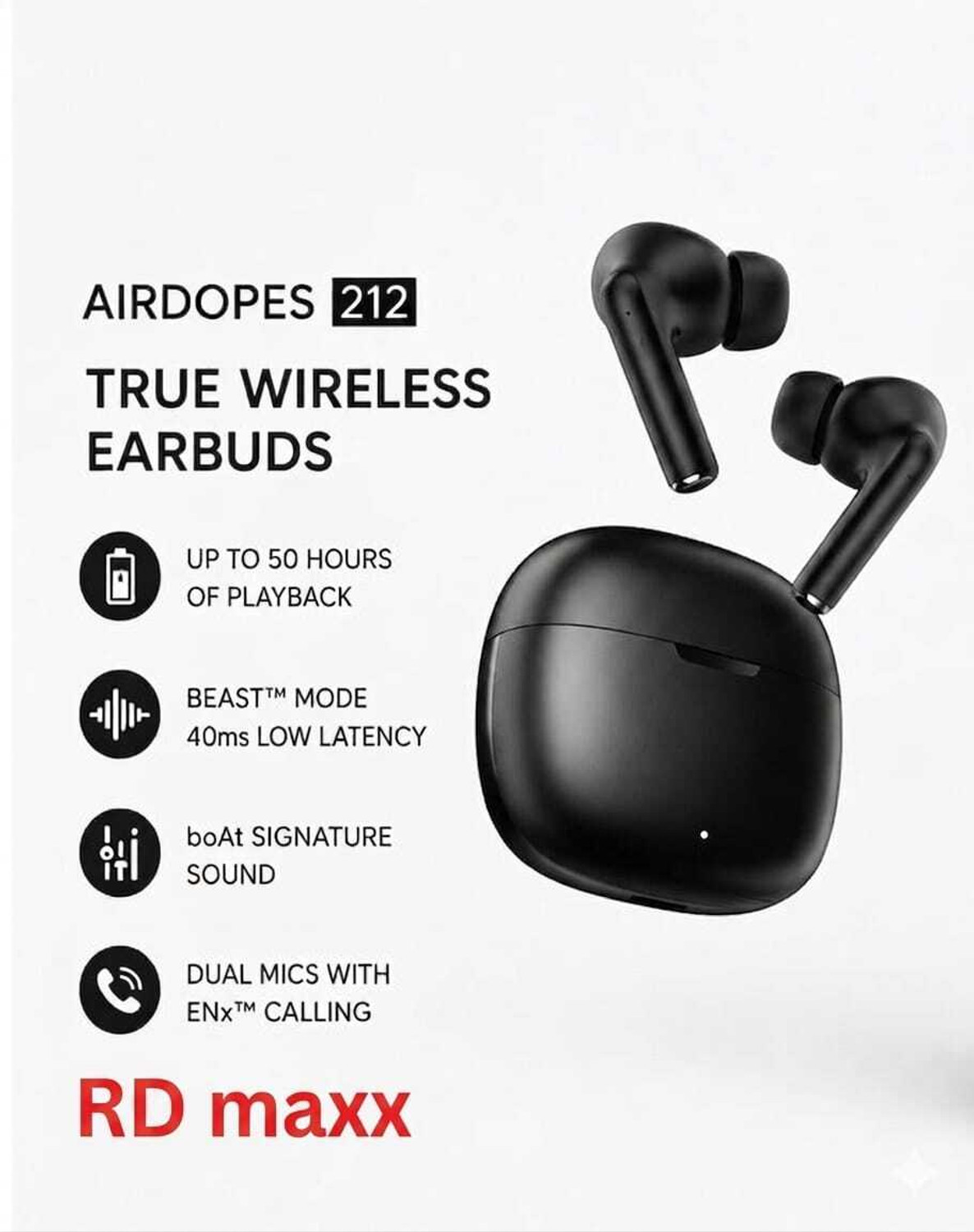 Image of RD E450 Bluetooth Neckband with Deep Bass, Fast Charging, Magnetic Earbuds Bluetooth Headset (Black, In the Ear)