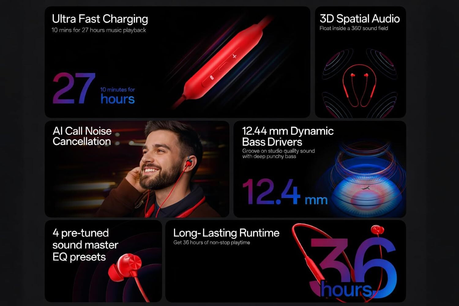 Image of Lynacz Original Compatible for OnePlus Z3 Wireless Neckband Bluetooth Earphones (Red) Bluetooth Headset (ANC | 28 Hours Battery | Type-C Fast Charging | Dual Pairing, In the Ear)