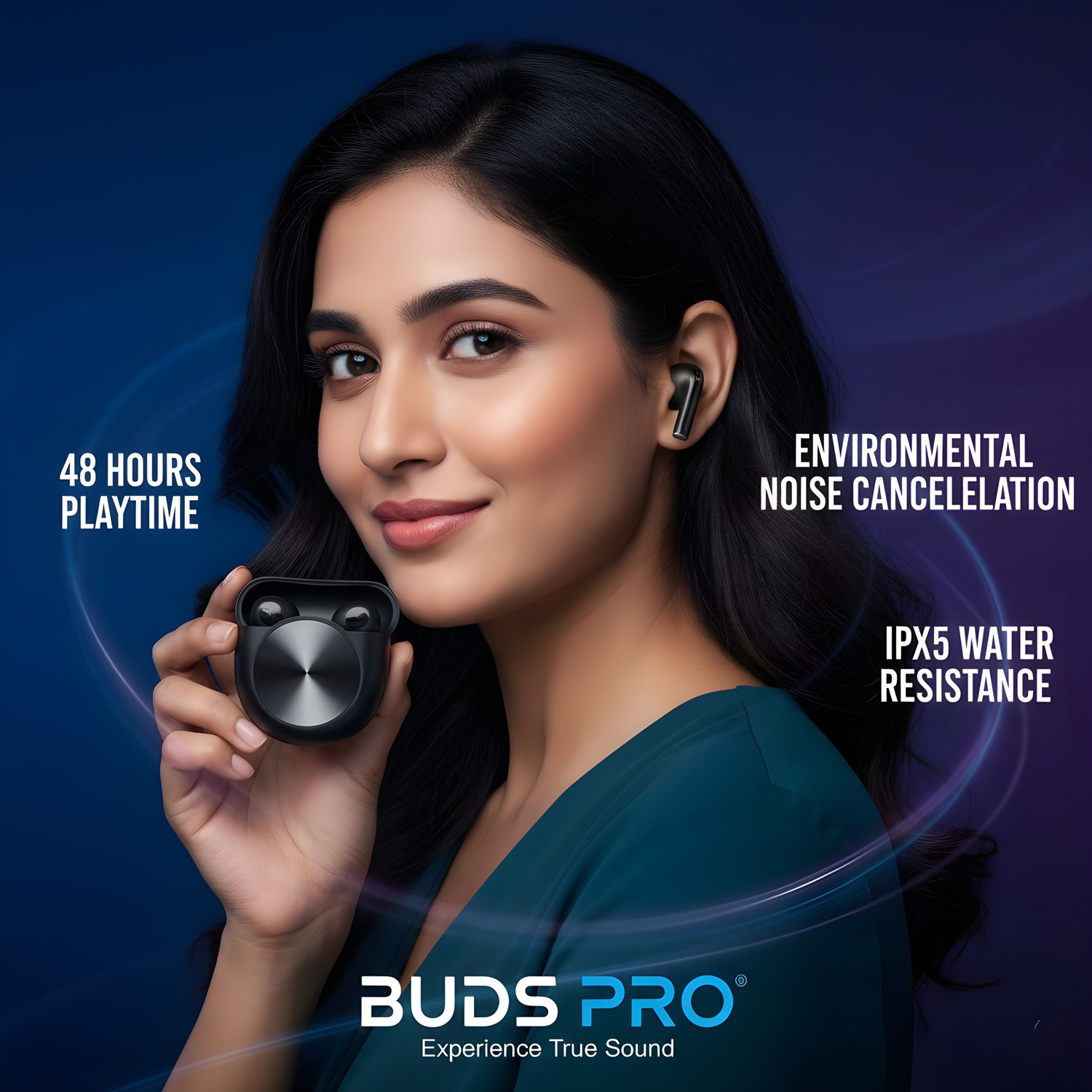 Image of TWS Master buds Pure ANC | 49dB 6 Mic ENC, 48Hr Playtime, Noise Cut 2C Bluetooth Headset (Black, True Wireless)