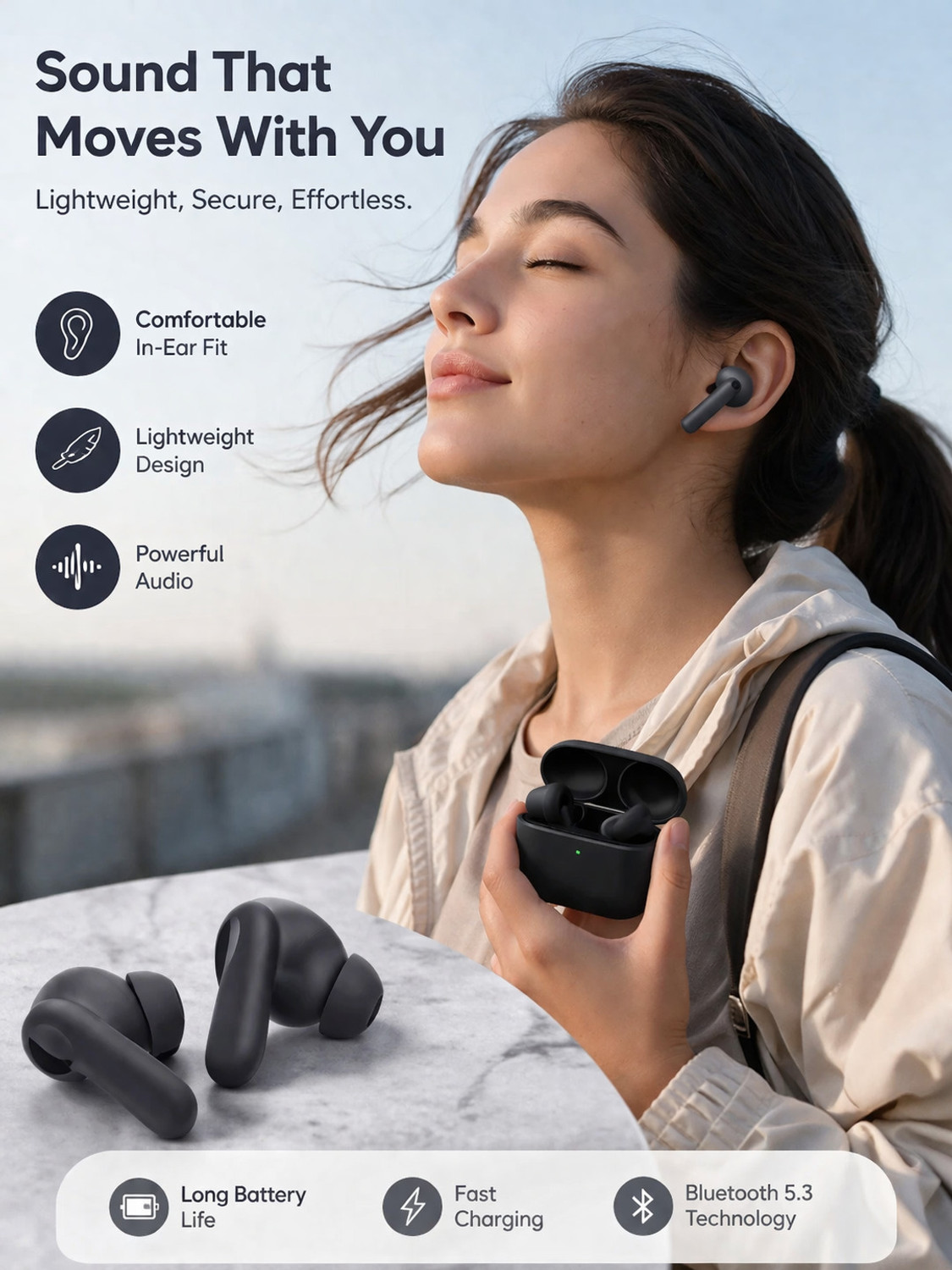 Image of THANVIKA TECH Buds 2r Bluetooth 5.3 Wireless Earbuds (Deep Grey) Bluetooth Headset (Deep Grey, True Wireless)