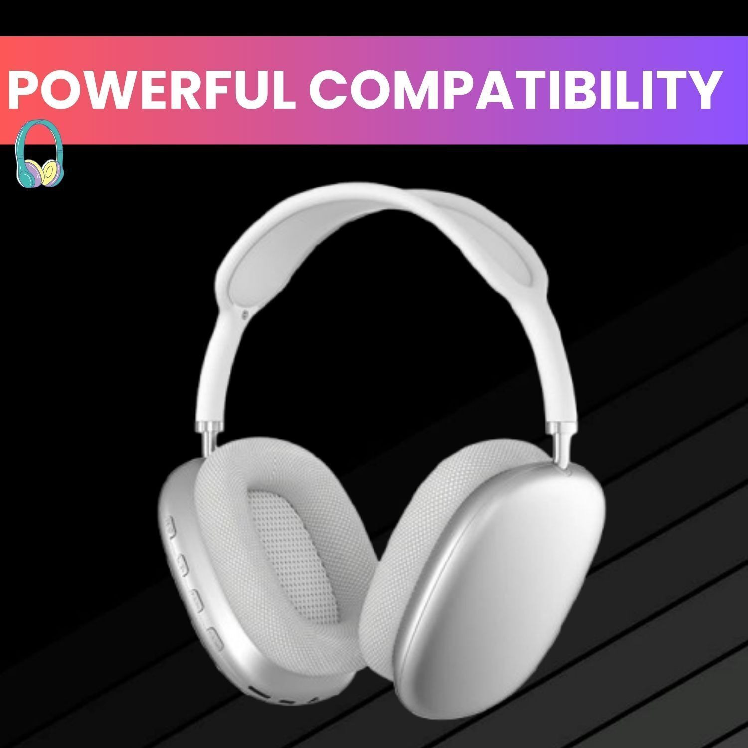 Image of Atozco Wireless Bluetooth Headphones with Deep Bass & Built-in Mic Bluetooth Headset (White, On the Ear)