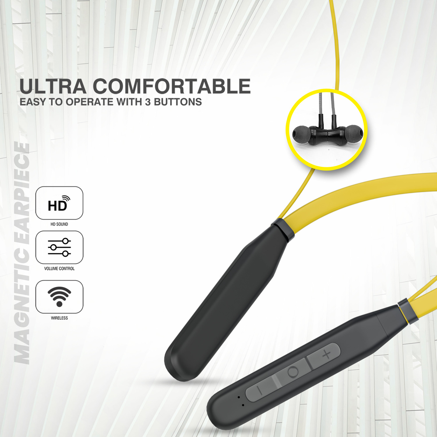 Image of Ubon Wireless Earphone Neckband BT5200 Bass Factory 2.0 Bluetooth Headset (Yellow, In the Ear)