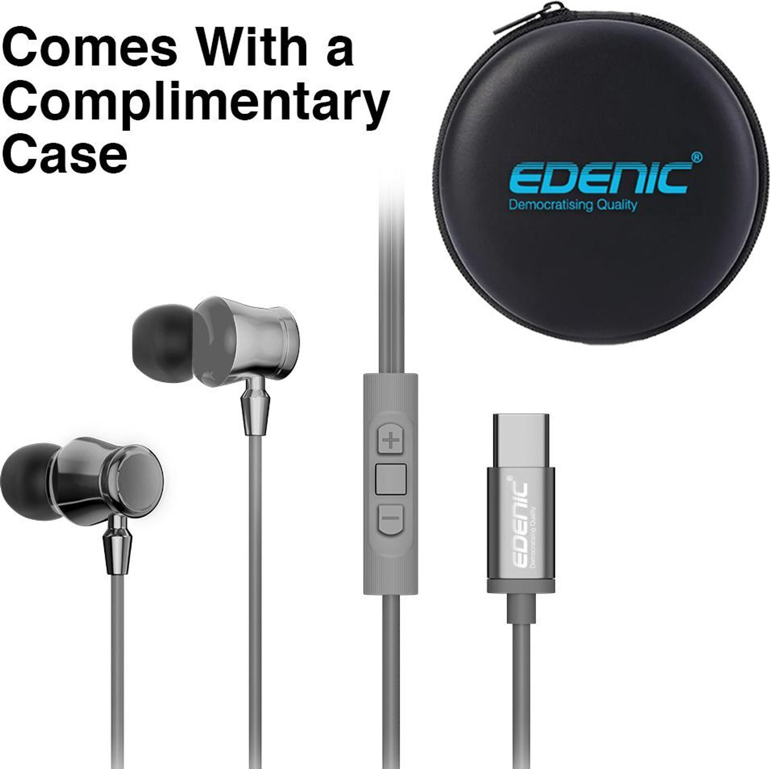 Image of EDENIC USB TYPE C METAL EARPHONE Wired Headset (GRAY, In the Ear)