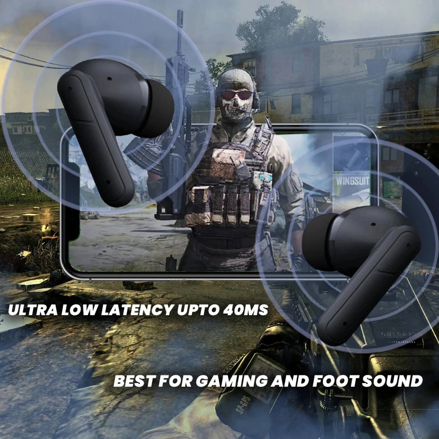 Image of Earboss 101 Earbud With Auto AI ENC, 13mm Bass Drivers, 120HRS Playback, Type-C Bluetooth Headset (Black, In the Ear)
