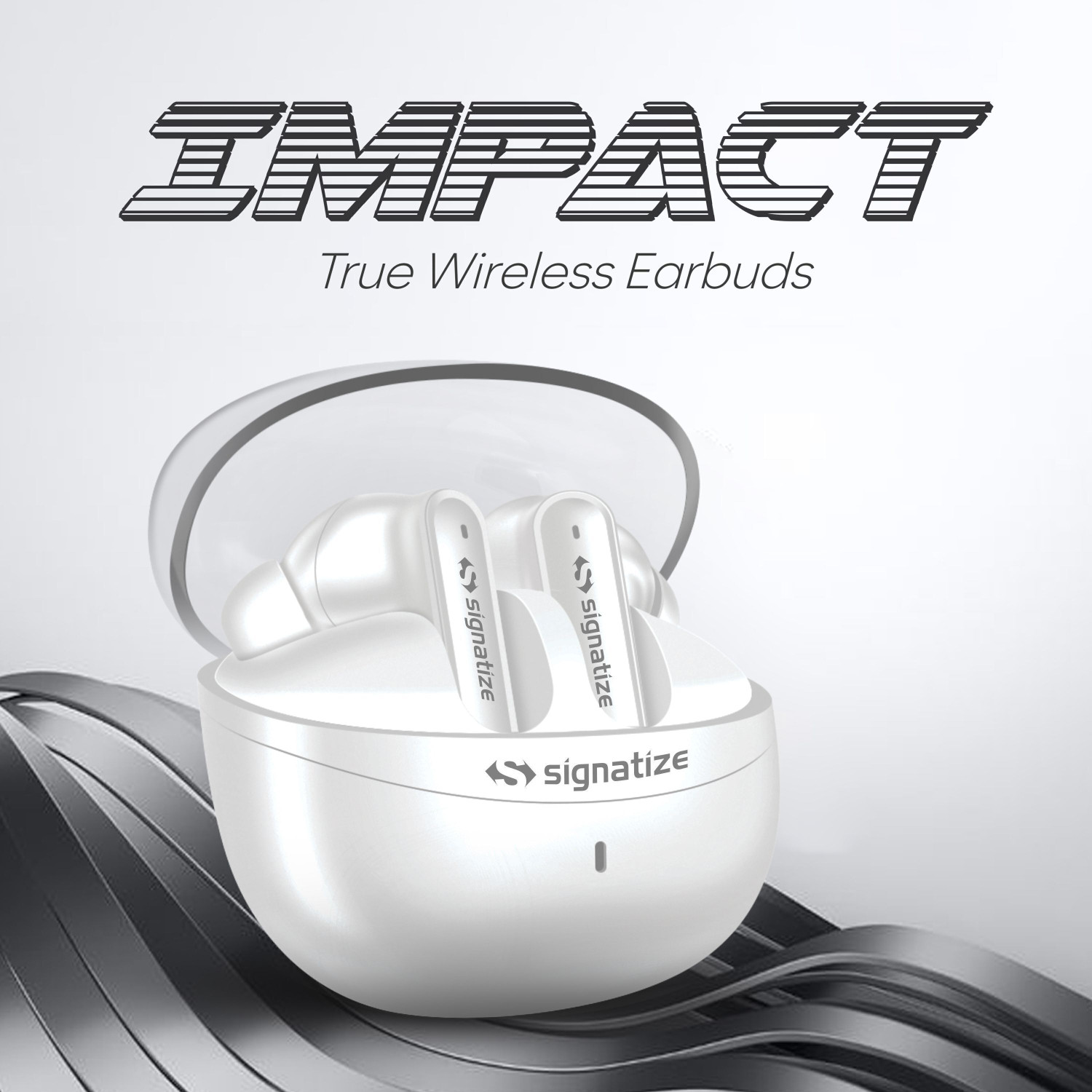 Image of SIGNATIZE in Ear Earbuds with 35H Playtime,Low Latency Bass Drivers, Type-C Fast Charging Bluetooth Headset (Transparent, In the Ear)