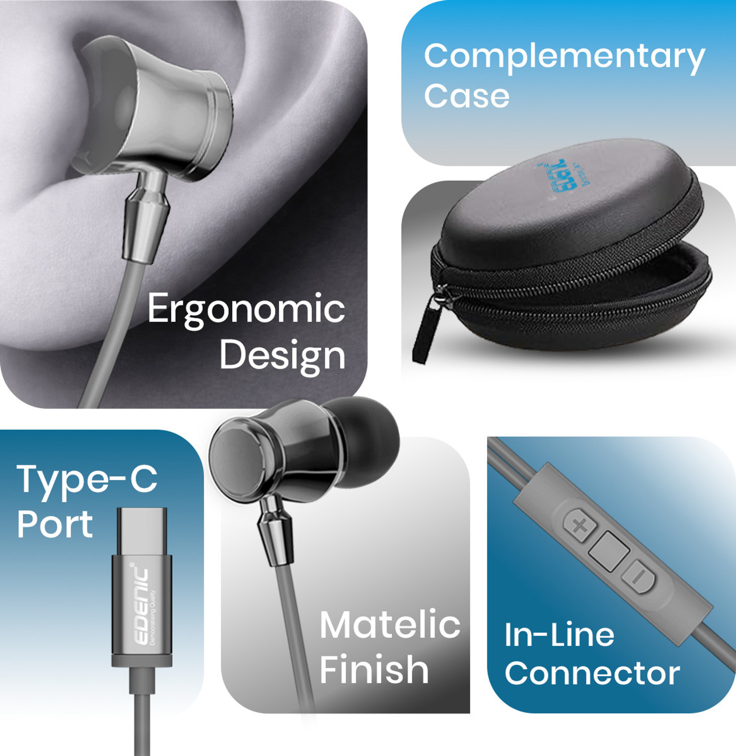 Image of EDENIC USB TYPE C METAL EARPHONE Wired Headset (GRAY, In the Ear)