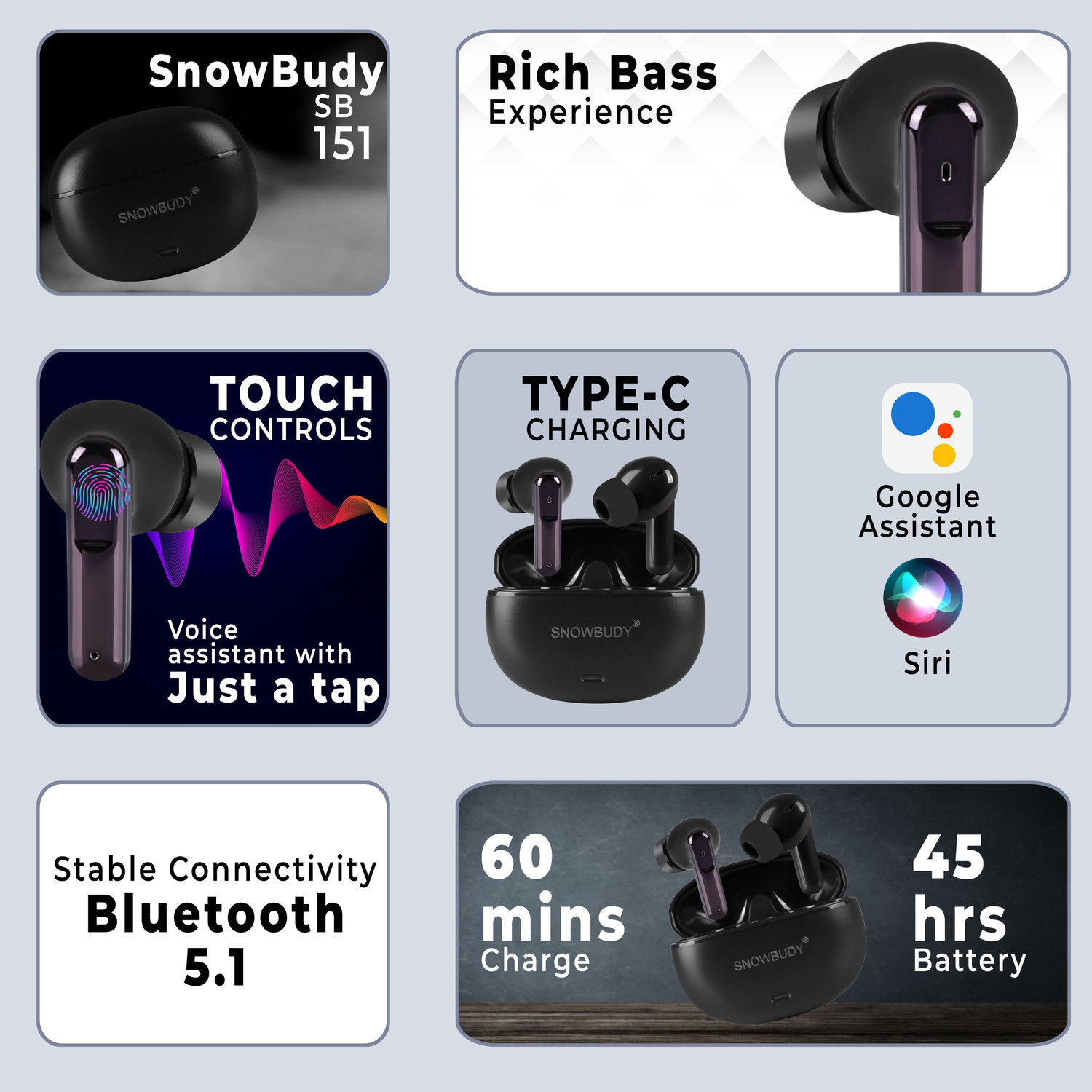 Image of snowbudy FULL PlayTime Mic Earbands Bluetooth Headphones Earphones-8 Bluetooth Gaming Headset (Black, True Wireless)