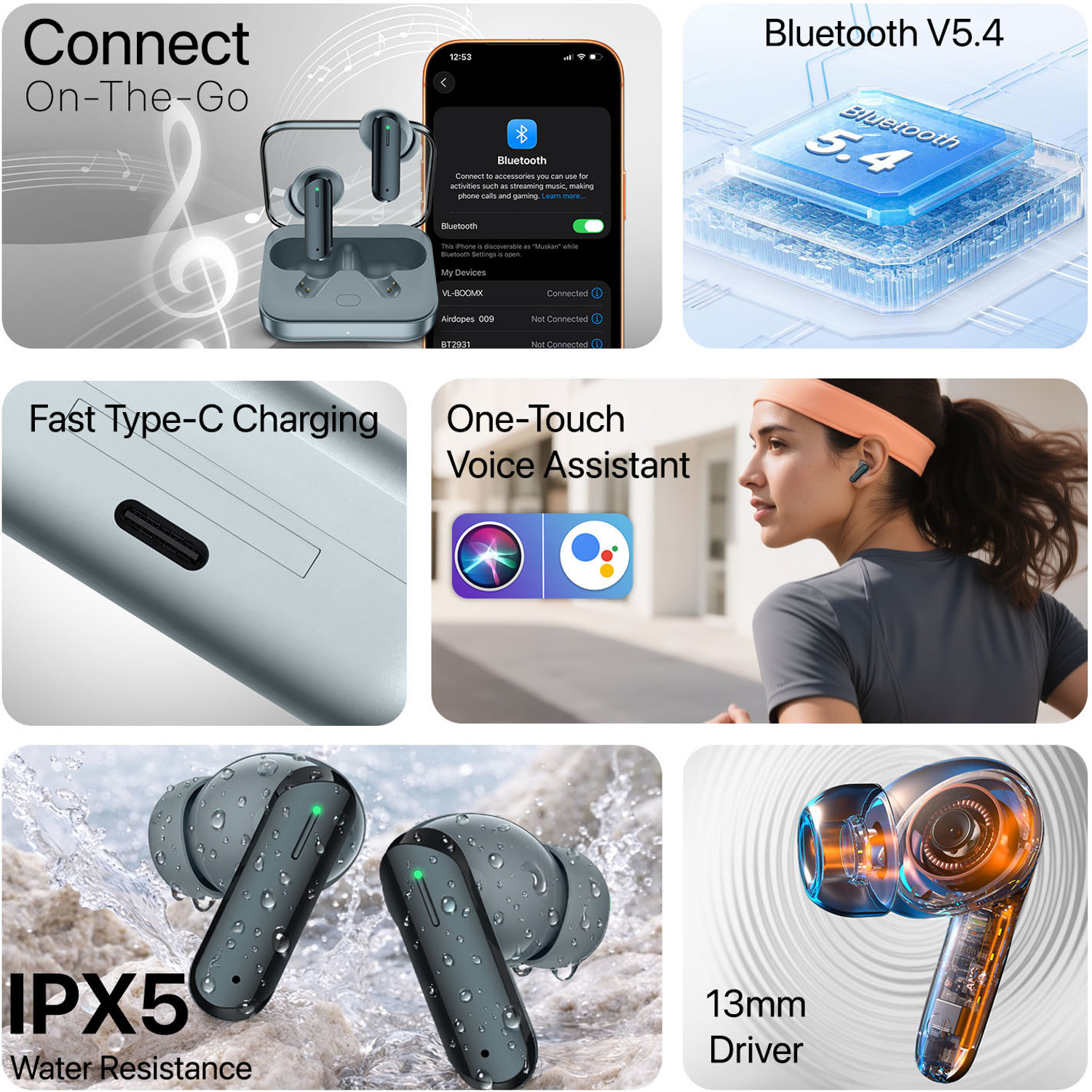 Image of Vaku Luxos BOOMX TWS Bluetooth V5.4 Earbuds 60H Playtime Deep Bass Touch Controls Bluetooth Headset (Green, True Wireless)