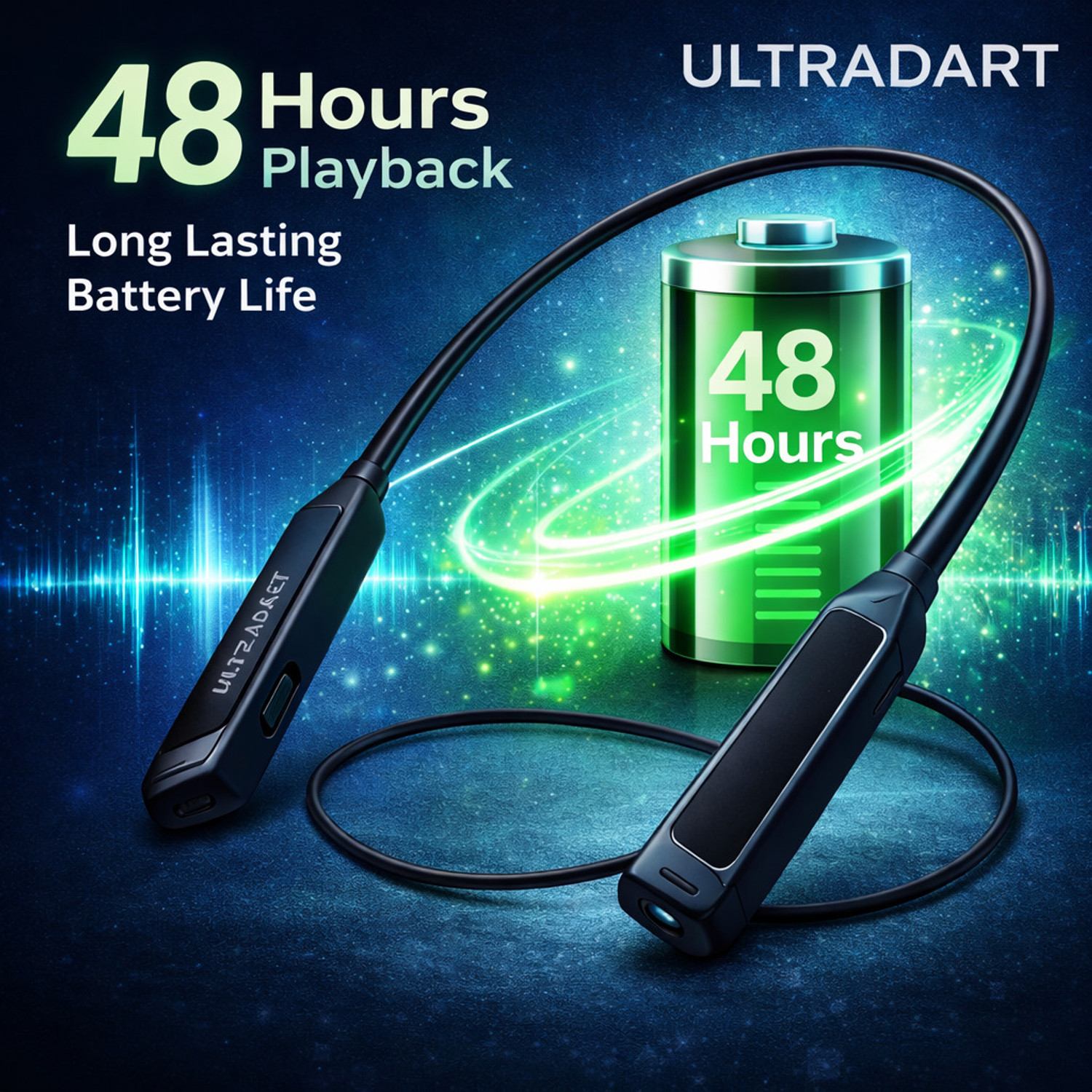 Image of ULTRADART Wireless Neckband with 48H Battery, Magnetic Auto On /Off & Type-C Fast Charging Bluetooth Headset (Black, In the Ear)