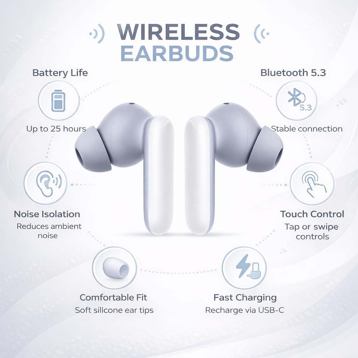 Image of NOZLER ORIGINAL Compatible with Bluetooth Headset Oneplus Buds 2R-54 Bluetooth Gaming Headset (White, In the Ear)
