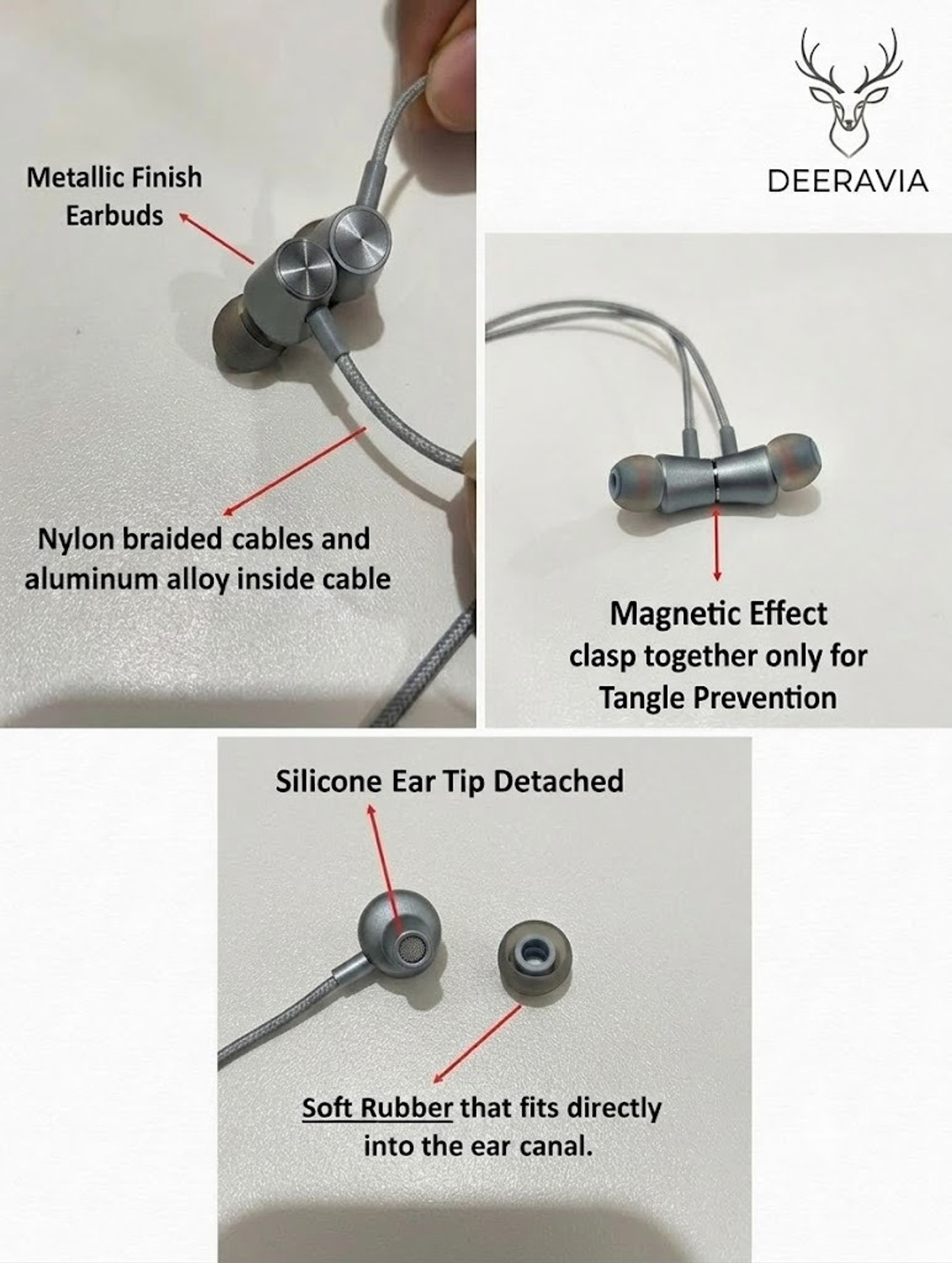 Image of Deeravia Type-C Earphone|ENC Mic| Premium Earphone| Magnetized Buds pro Phantom UBXP Wired Headset (Grey, In the Ear)