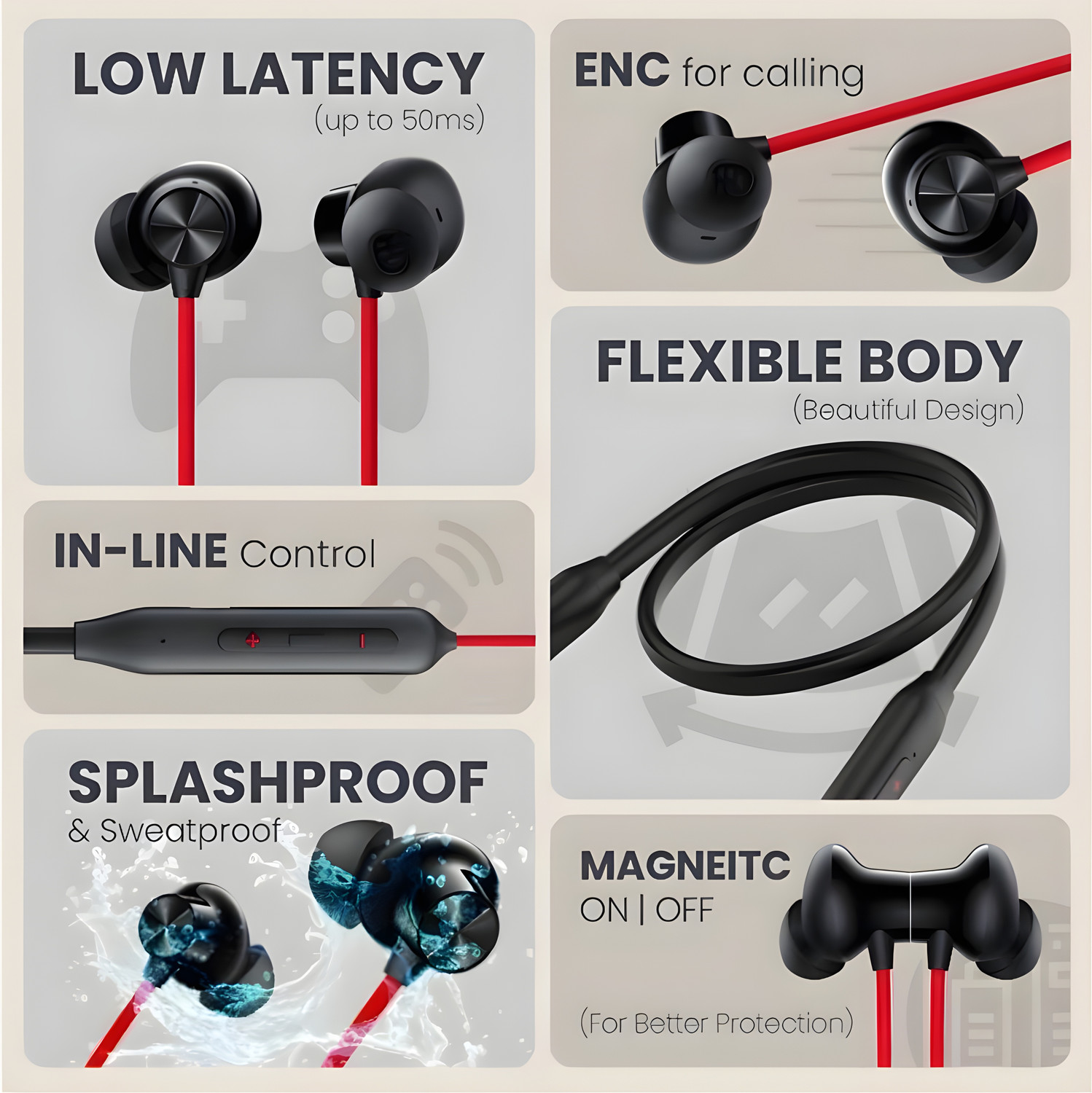 Image of GDS Z2 Bullets Wireless with Fast Charge, 63 Hrs Batery Life, Earphones with mic GZ7 Bluetooth & Wired Headset (Red, In the Ear)