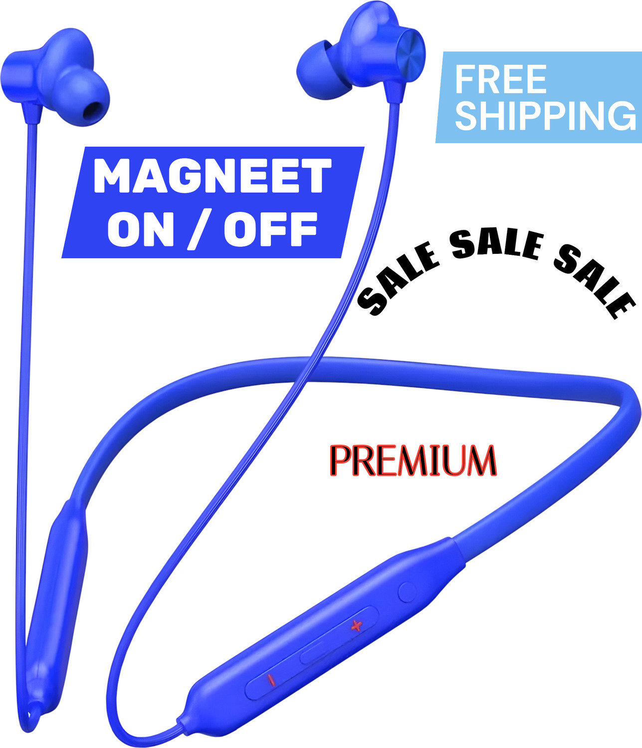 Image of GPQ STORE Magneet on /off . Bluetooth Neckband earphone buds Fast Charging,{A124 Bluetooth Headset (Blue, In the Ear)