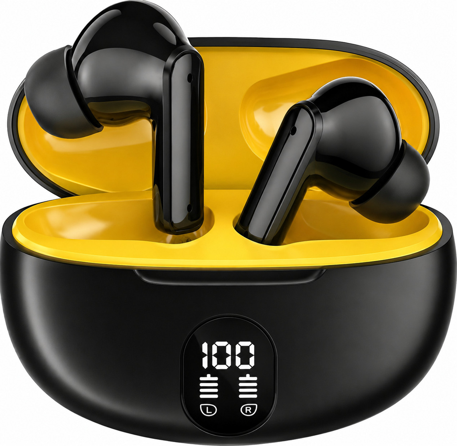 Image of snowbudy SB-895 with 25dB ANC,12.4mm Dynamic Bass Drivers,48Hrs Playback, BT5.4, IP55-14 Bluetooth Gaming Headset (Yellow, Black, True Wireless)