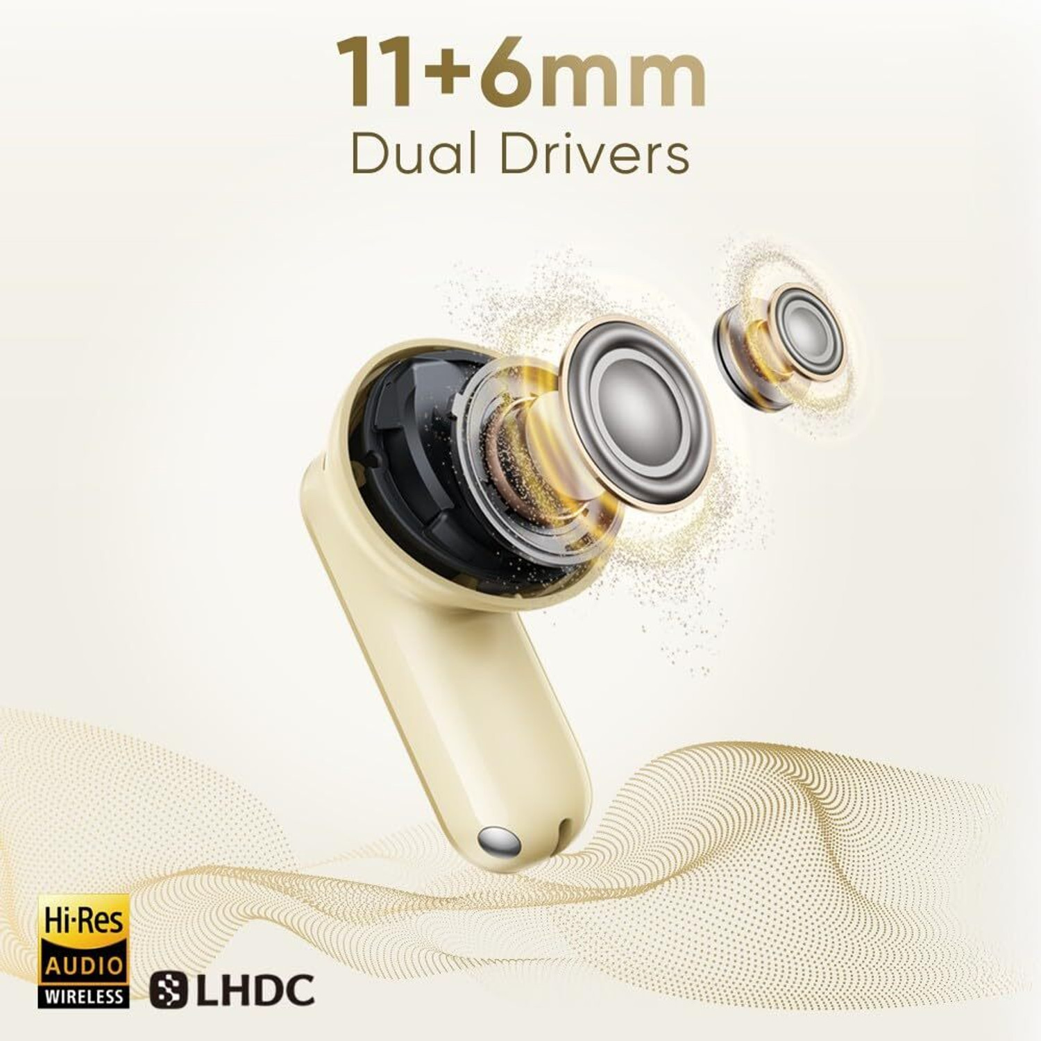 Image of AYNEXS ORIGINAL for Real-me Buds Air 8 with Bass Dual Drivers Bluetooth Headset (Gold, True Wireless)
