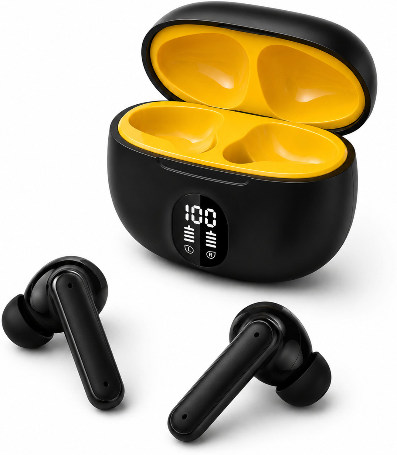 Image of snowbudy SB-895 with 25dB ANC,12.4mm Dynamic Bass Drivers,48Hrs Playback, BT5.4, IP55-14 Bluetooth Gaming Headset (Yellow, Black, True Wireless)