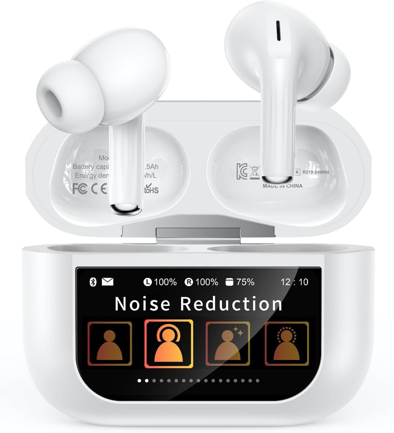 Image of Varsha Nano Glass for Earbuds with LED Touch Screen, ANC Noise Cancellation 45dB, Smart Display Case, White - Copy (9) (Pack of 2)