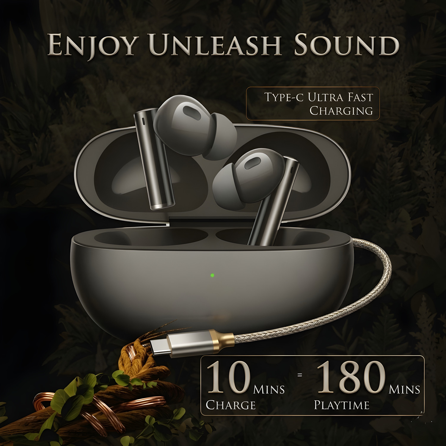 Image of house of common Earbuds Buds Air 6 Upto 40Hrs Playtime ANC, Sweatproof Design, HD Bass GG Bluetooth Headset (Black, True Wireless)