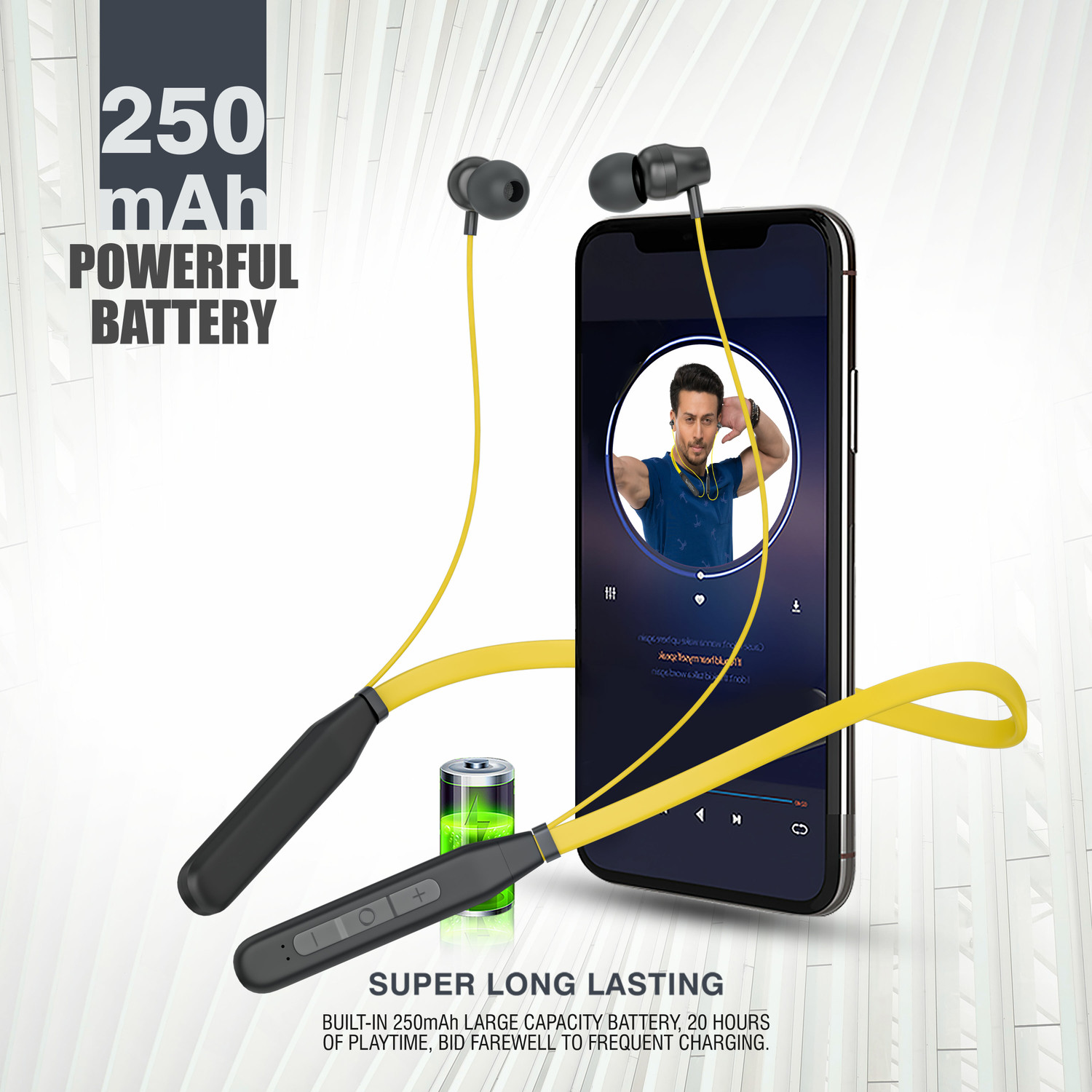 Image of Ubon Wireless Earphone Neckband BT5200 Bass Factory 2.0 Bluetooth Headset (Yellow, In the Ear)