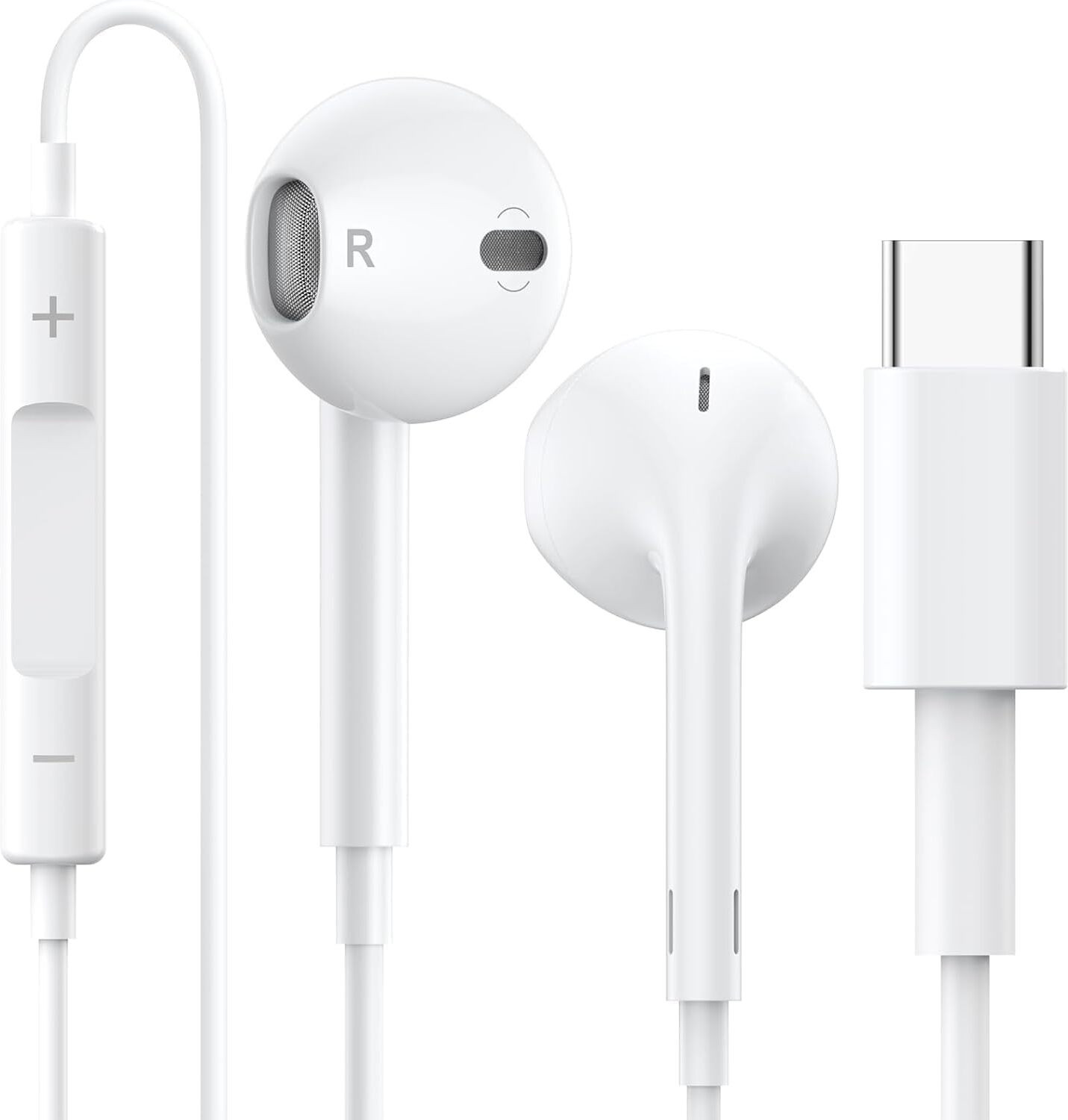 Image of Umake Type-C Wired Earphones with Mic & Volume Control | High Bass Stereo Sound Wired Headset (White, In the Ear)