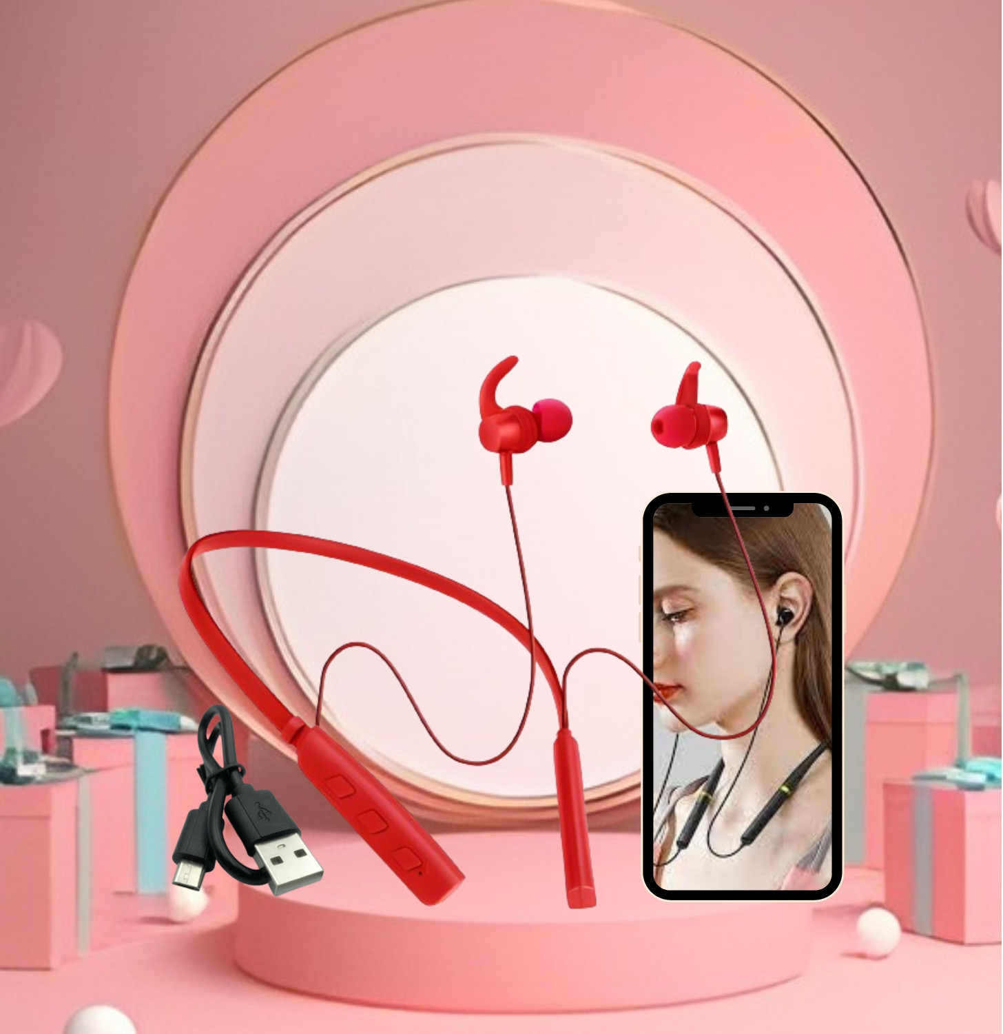 Image of GHEREL Original Advanced Compatible For Z3 Wireless Earphones Heavy Bass Bluetooth Bluetooth Headset (Neckband with Drivers with Smart Pairing (RED), In the Ear)