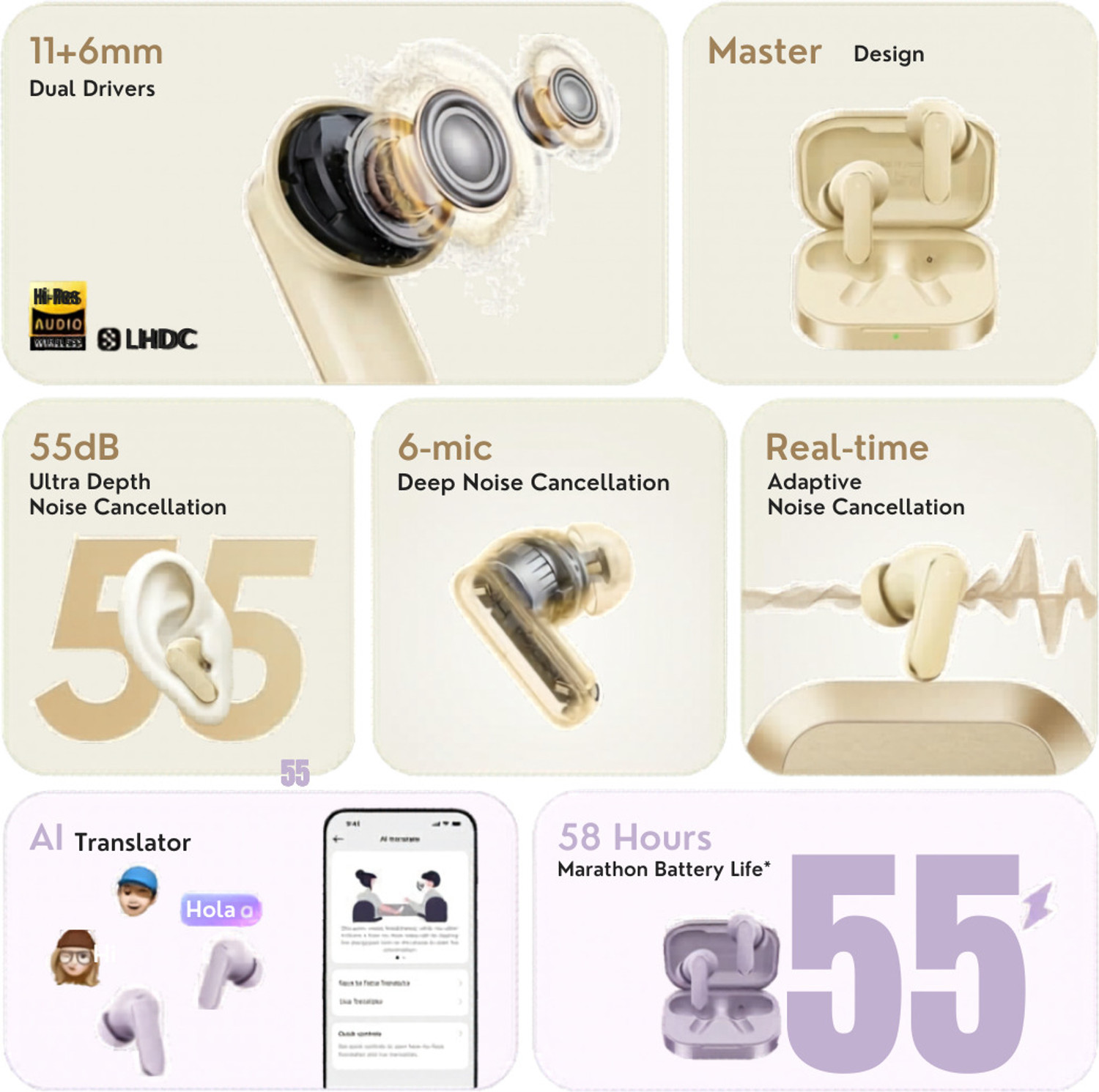Image of AYNEXS ORIGINAL for Real-me Buds Air 8 with Bass Dual Drivers Bluetooth Headset (Gold, True Wireless)