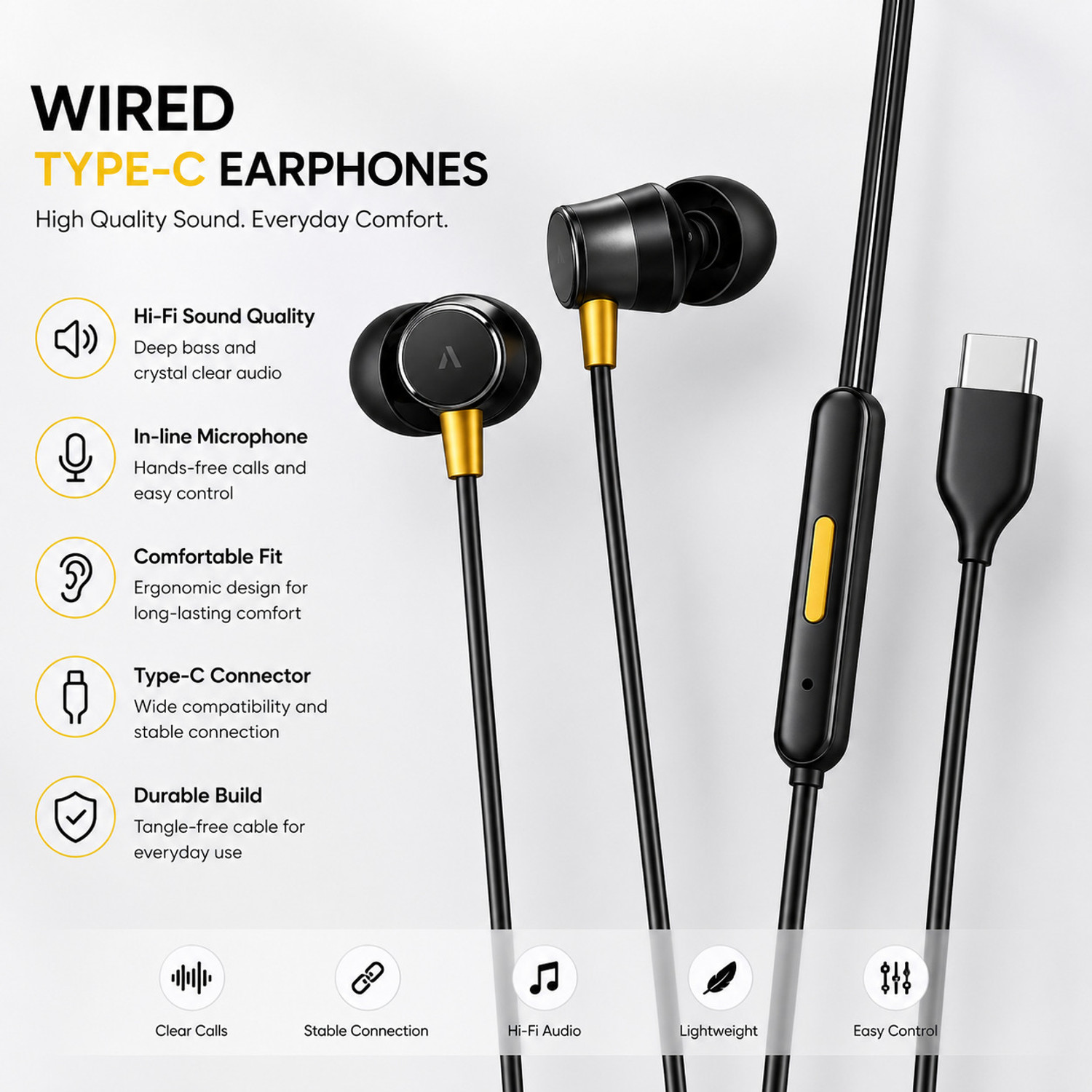 Image of ZIOCKA ORIGINAL 10 Compatible with Realme Buds 3 Type-C Earphone Gaming, Music & Calling, Wired Gaming Headset (Black, In the Ear)
