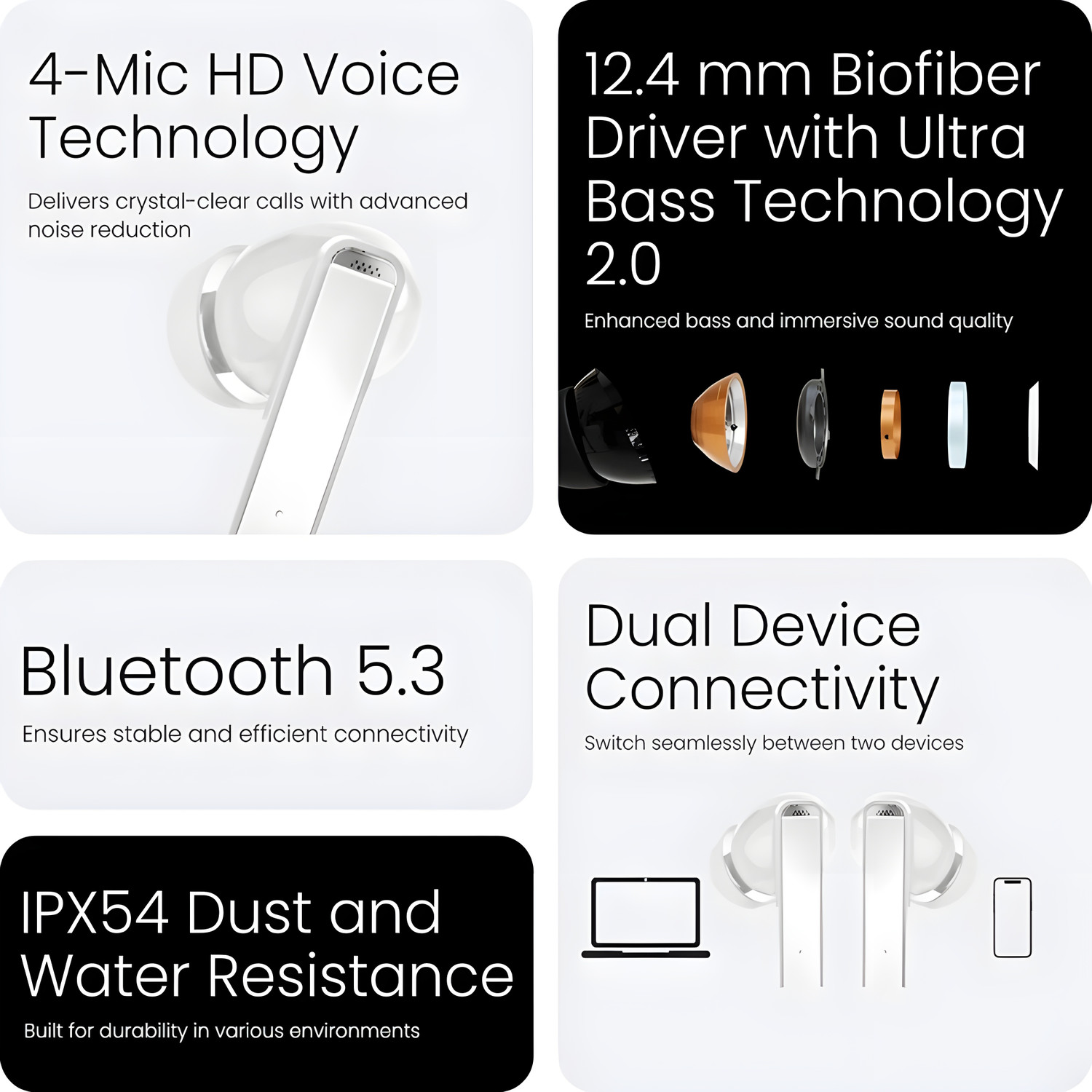 Image of PIKPREE PK Leaf Earbuds 8D Stereo Audio, AI SOUND, 48Hrs Playtime With ASAP Charge (W44) Bluetooth Gaming Headset (White, True Wireless)