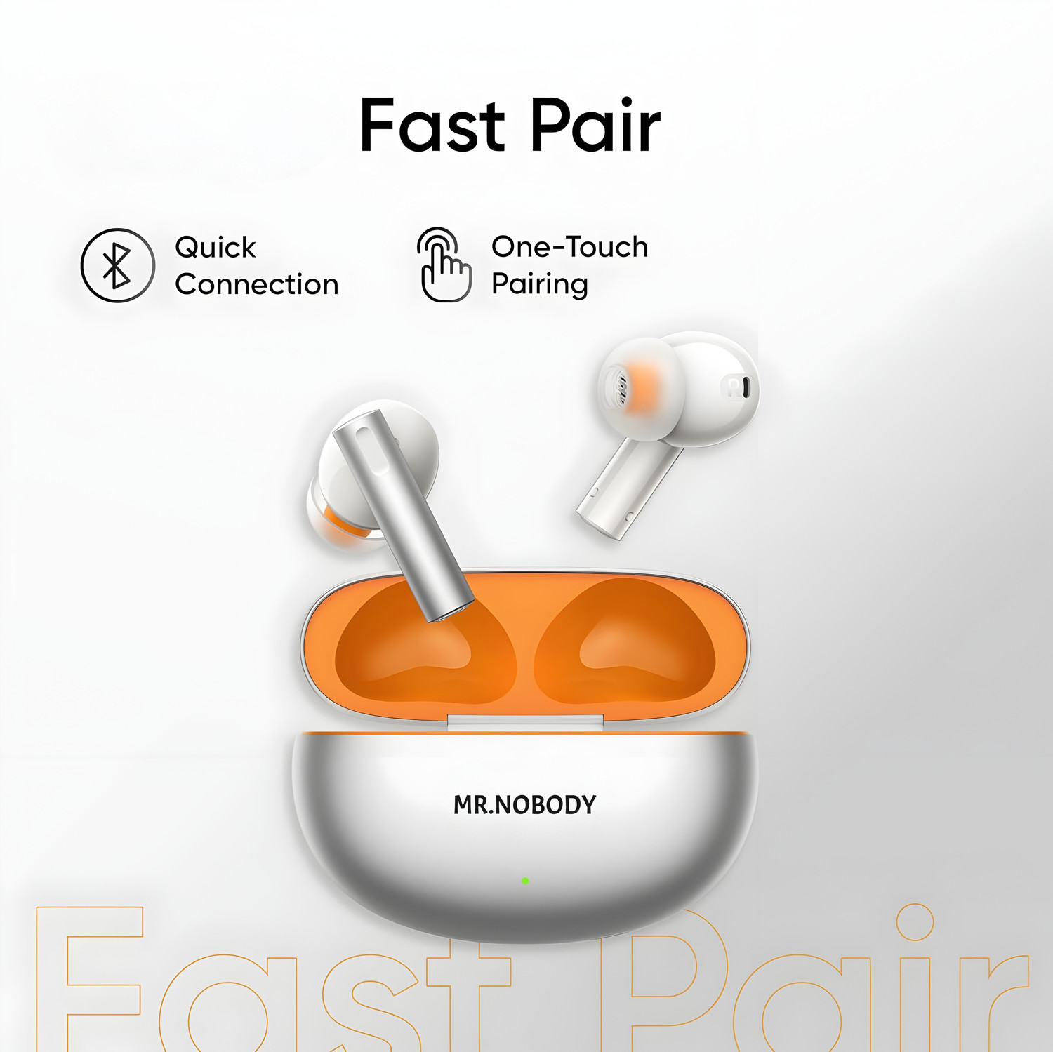 Image of MR.NOBODY Buds Air 6 TWS Earbuds, Hi-Res LHDC Audio, 12.4mm Deep Bass, 40 Hrs Playtime Bluetooth Headset (White, Silver, True Wireless)