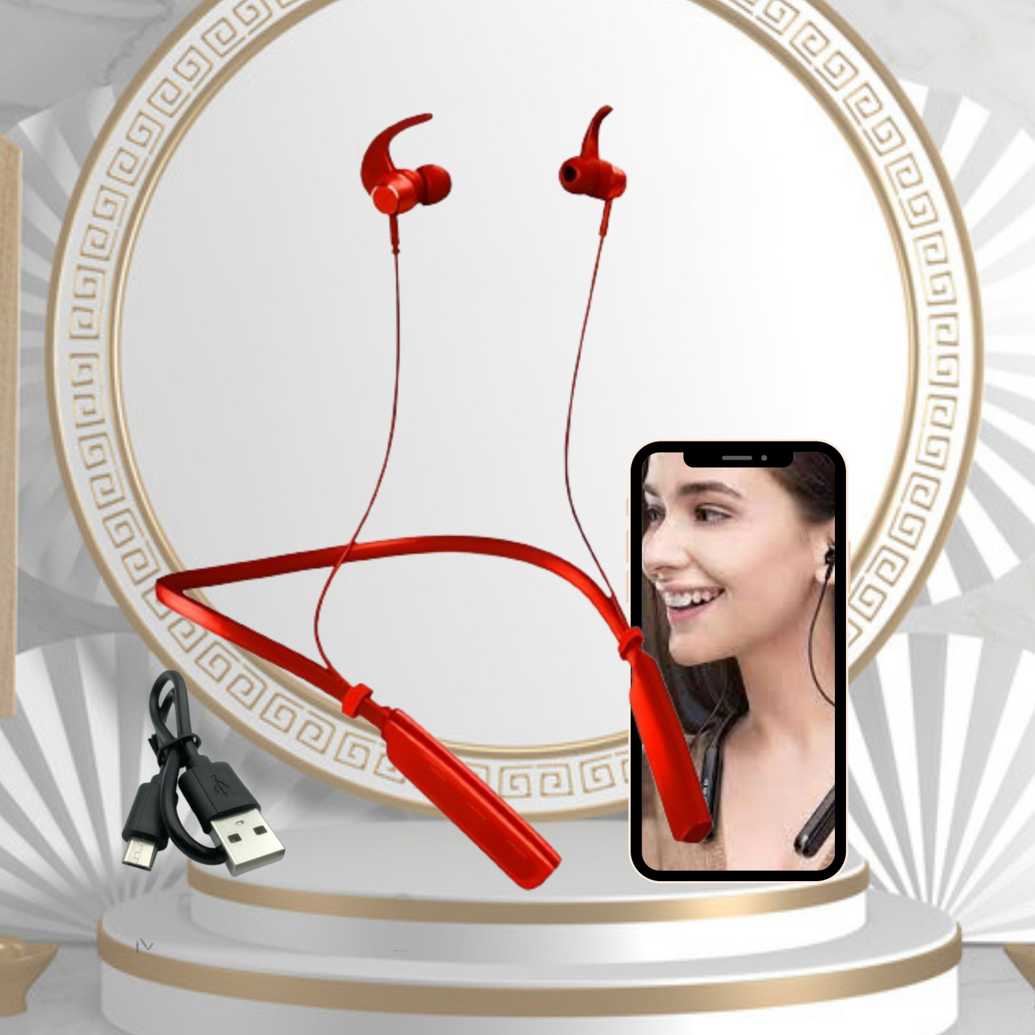 Image of GHEREL Original Advanced Compatible For Z3 Wireless Earphones Heavy Bass Bluetooth Bluetooth Headset (Neckband with Drivers with Smart Pairing (RED), In the Ear)