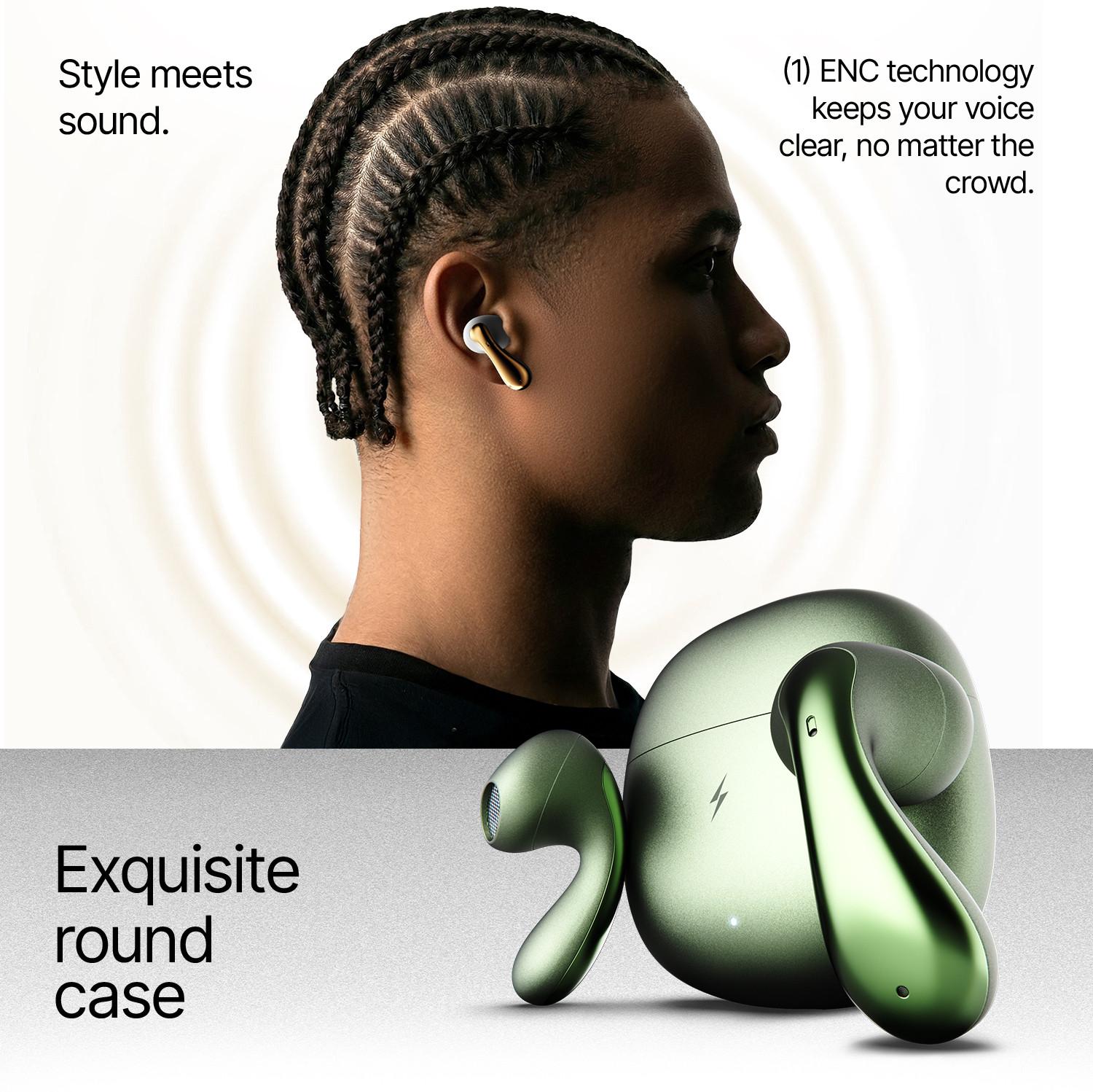 Image of Fire-Boltt Aero Lite TWS Earbuds, Custom EQ Profiles, 50H Battery, Quad Mic ENC, BT 5.4 Bluetooth Headset (Sage, True Wireless)