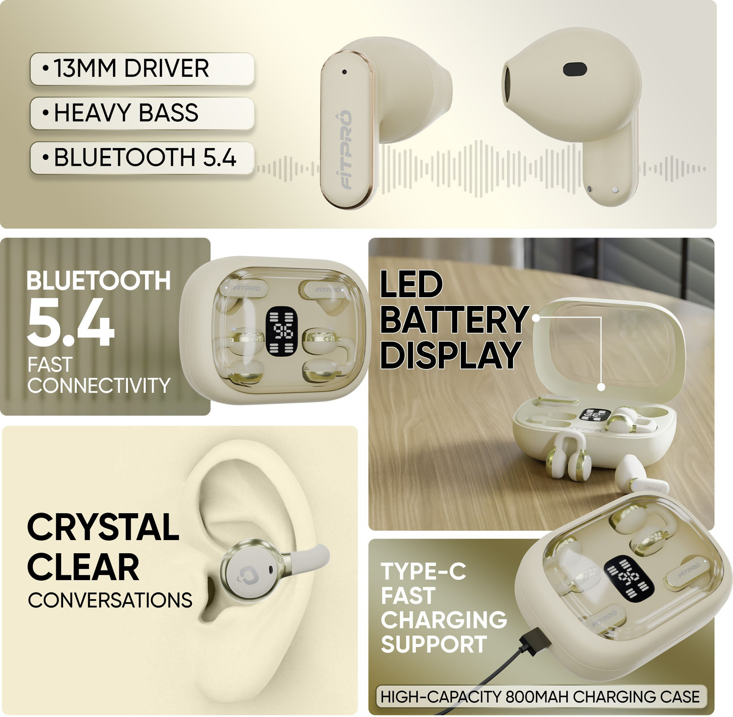 Image of Fitpro Q10 Two Pairs Double TWS Couple Headphones Ear Clip In-ear Earbuds Bluetooth Headset (White, On the Ear)