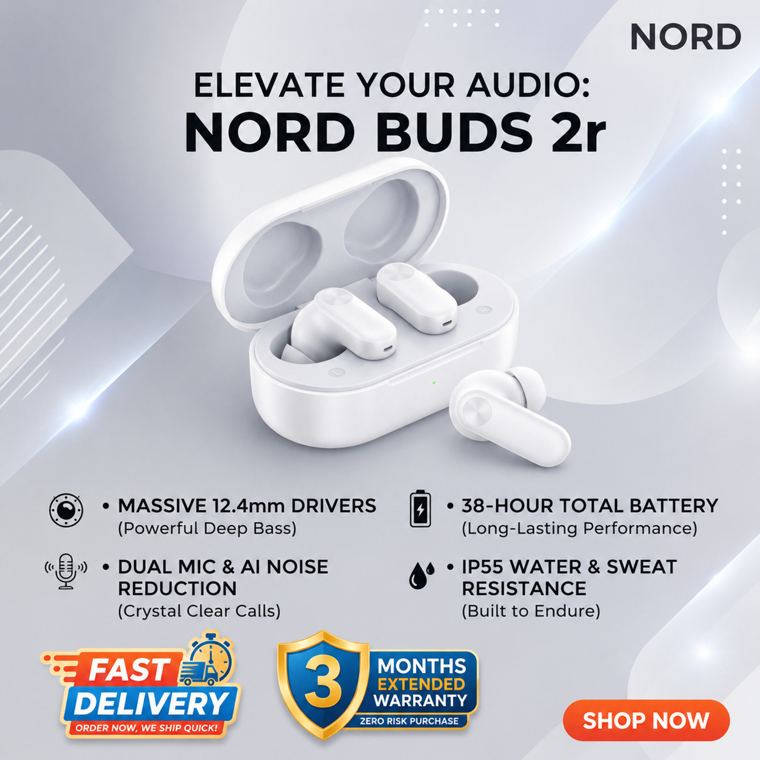 Image of Thirty First Buds 2Pro AI-Powered Truly Wireless in-Ear Earbud Intelligent Noise Cancellation Bluetooth Headset (White, In the Ear)