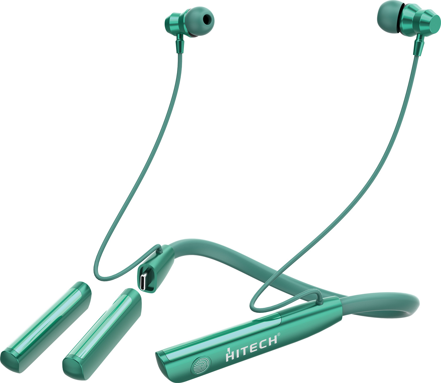 Image of HITECH HT-56 Metal Dual Power Bluetooth Wireless Neckband Bluetooth Headset (Green, True Wireless)