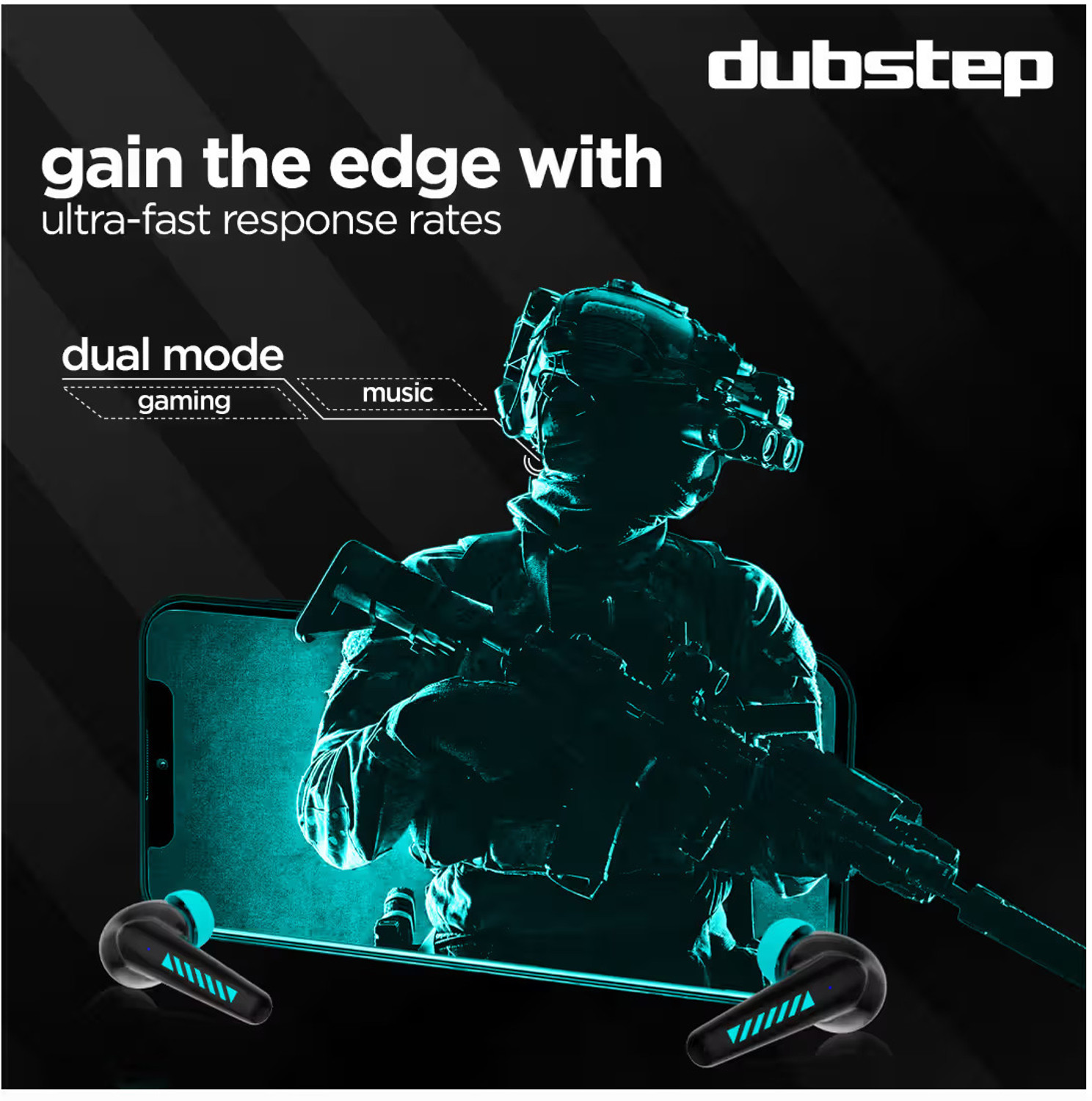 Image of Dubstep Buzz X3 In Ear True Wireless EarBuds With mic,42 hrs playtime Bluetooth Headset (Black & Blue, True Wireless)