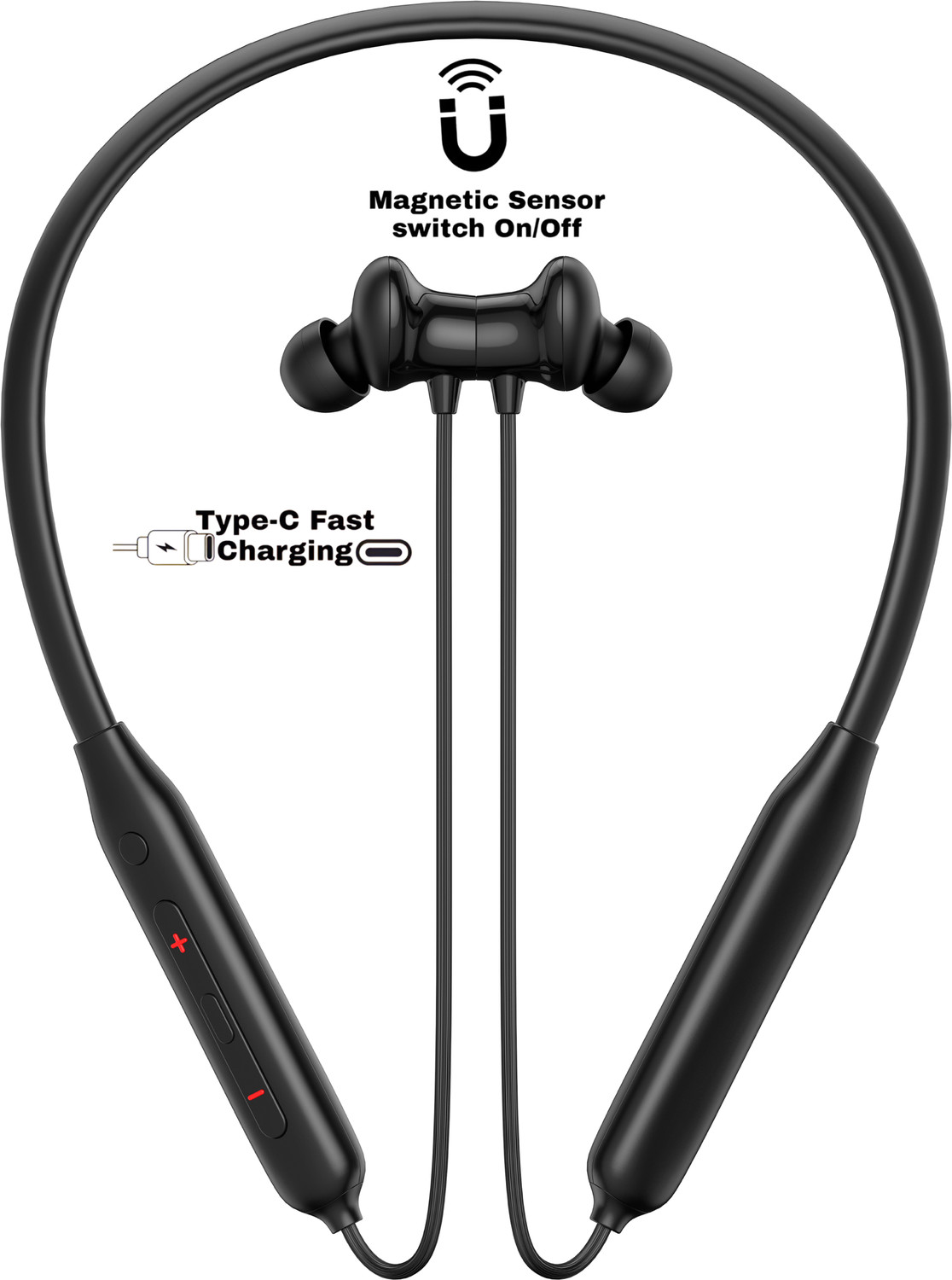 Image of RD E450 Bluetooth Neckband with Deep Bass, Fast Charging, Magnetic Earbuds Bluetooth Headset (Black, In the Ear)