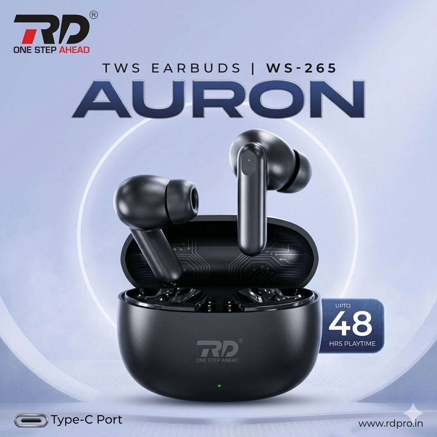 Image of RD AURON WS-265 True Wireless Earbuds with 48 Hours Playtime Bluetooth Headset (Black, True Wireless)