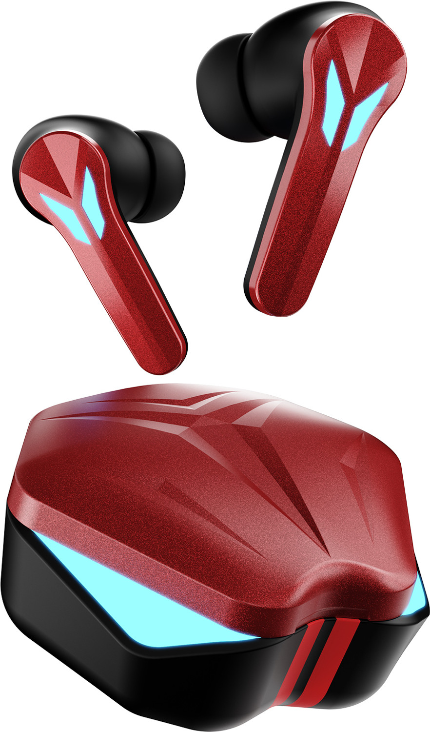 Image of Fire-Boltt Aero Shadow TWS Earbuds, RGB Lights Custom EQ Profile 50H Playtime Quad Mic ENC Bluetooth Headset (Red, True Wireless)
