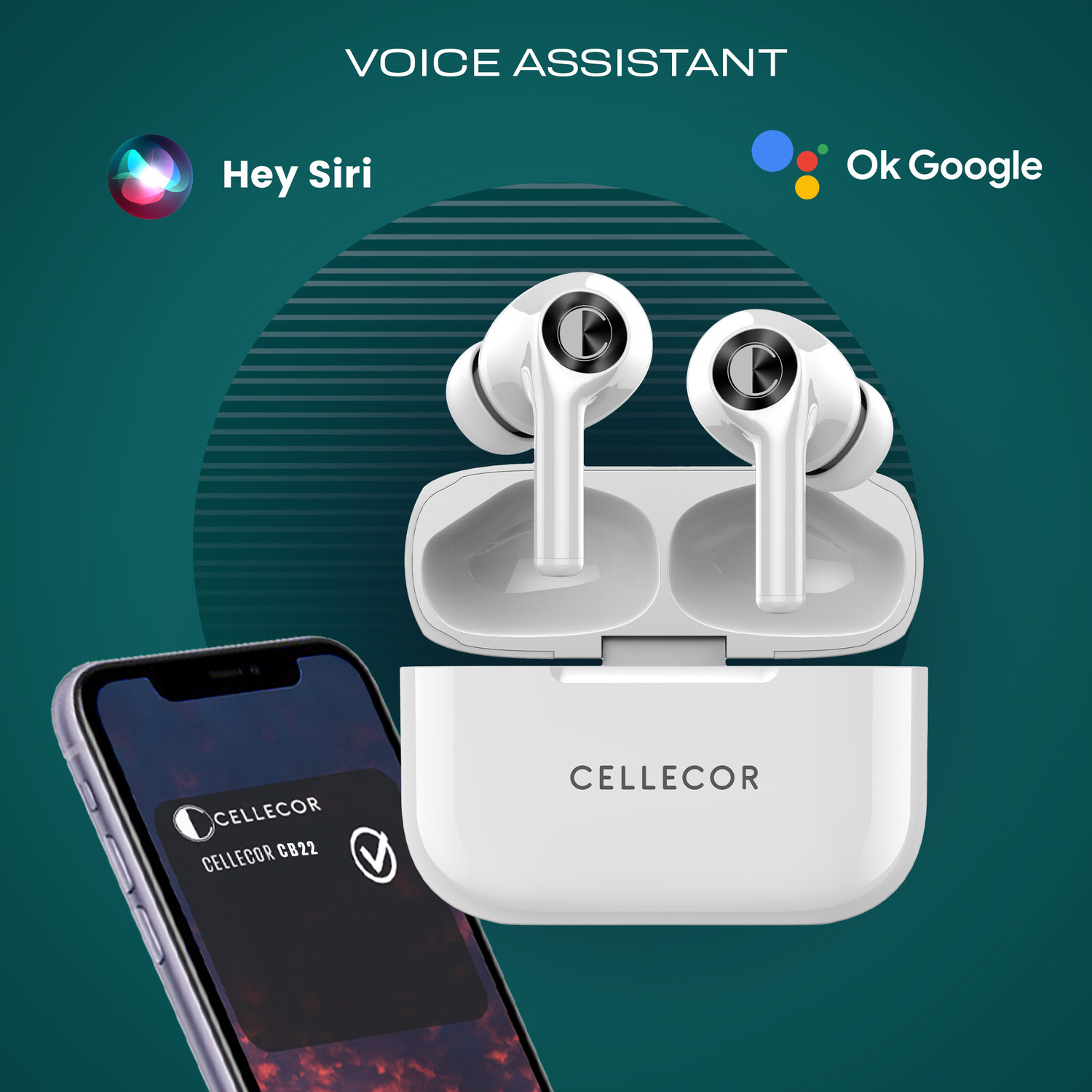 Image of Cellecor BroPods CB22 TWS With 45 Hrs, ENC, 13mm Driver, BT v5.1, Voice Assistant, IPX4 Bluetooth Headset (White, True Wireless)