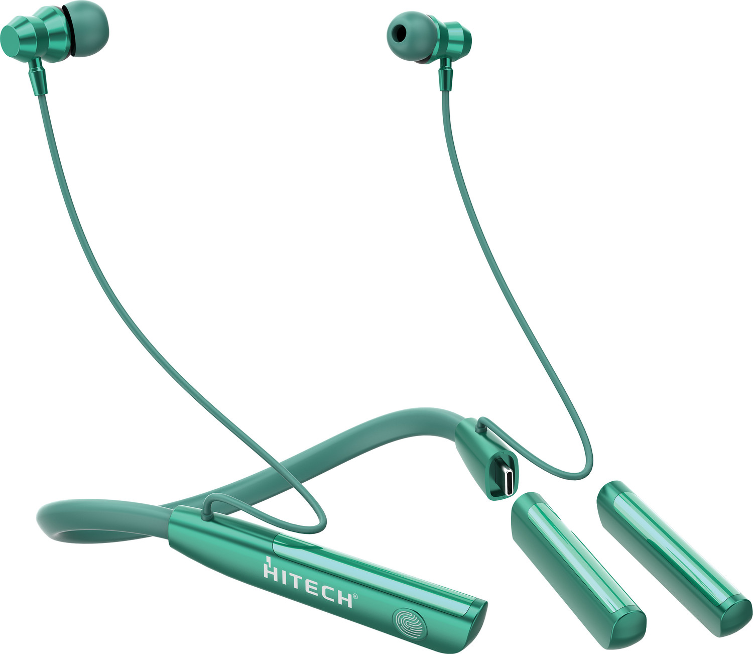 Image of HITECH HT-56 Metal Dual Power Bluetooth Wireless Neckband Bluetooth Headset (Green, True Wireless)